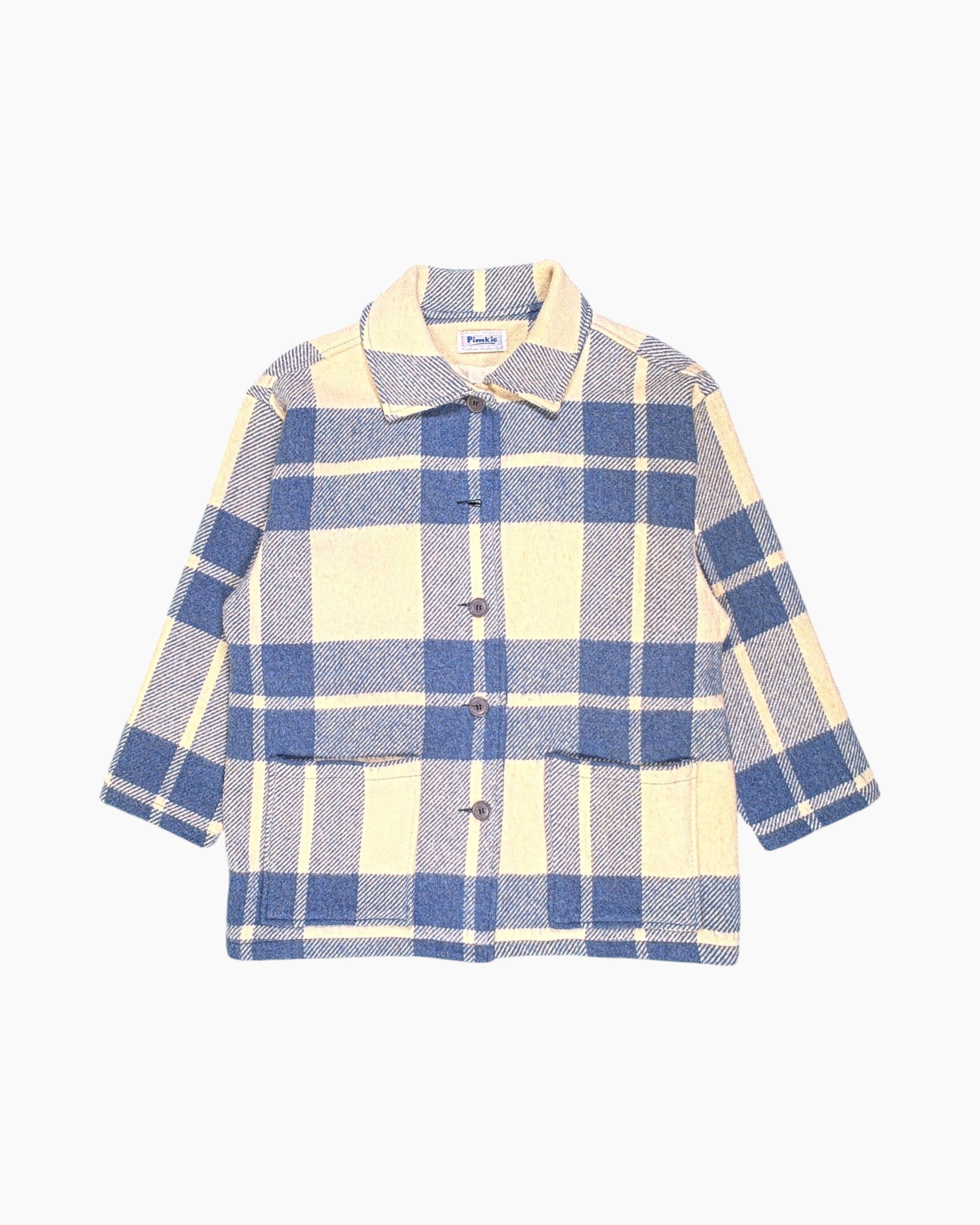 Front Vintage 80s/90s Pimkie Button-Down Shacket – Pastel Blue Cream Checkered