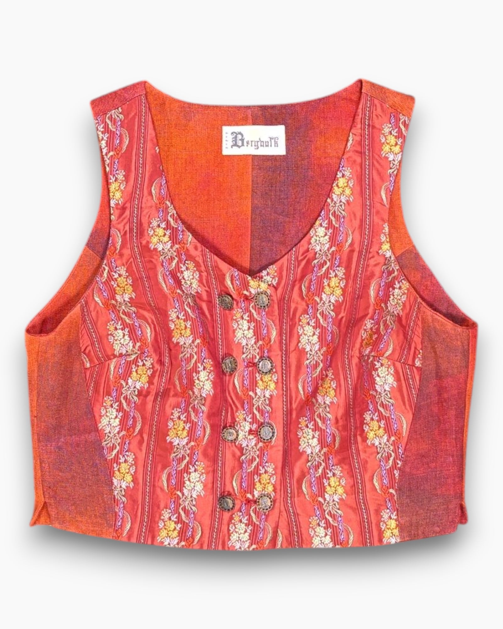 Front Vintage 80s/90s P.P.P.E. / Brynhildr Crop Top – Red Embroidered Trachten