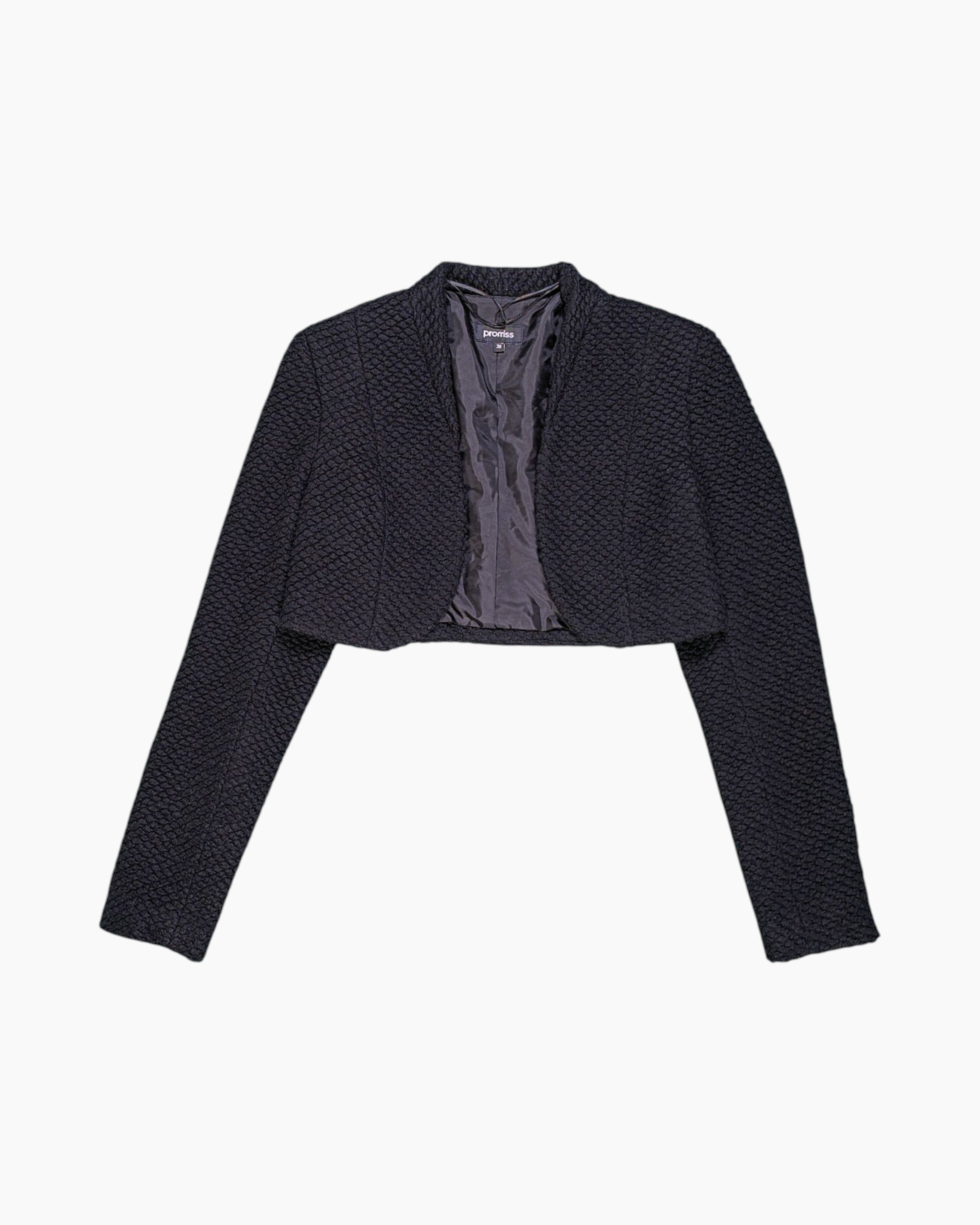Front Vintage 90s/2000s promiss Cropped Textured Jacket – Black Cropped Bolero