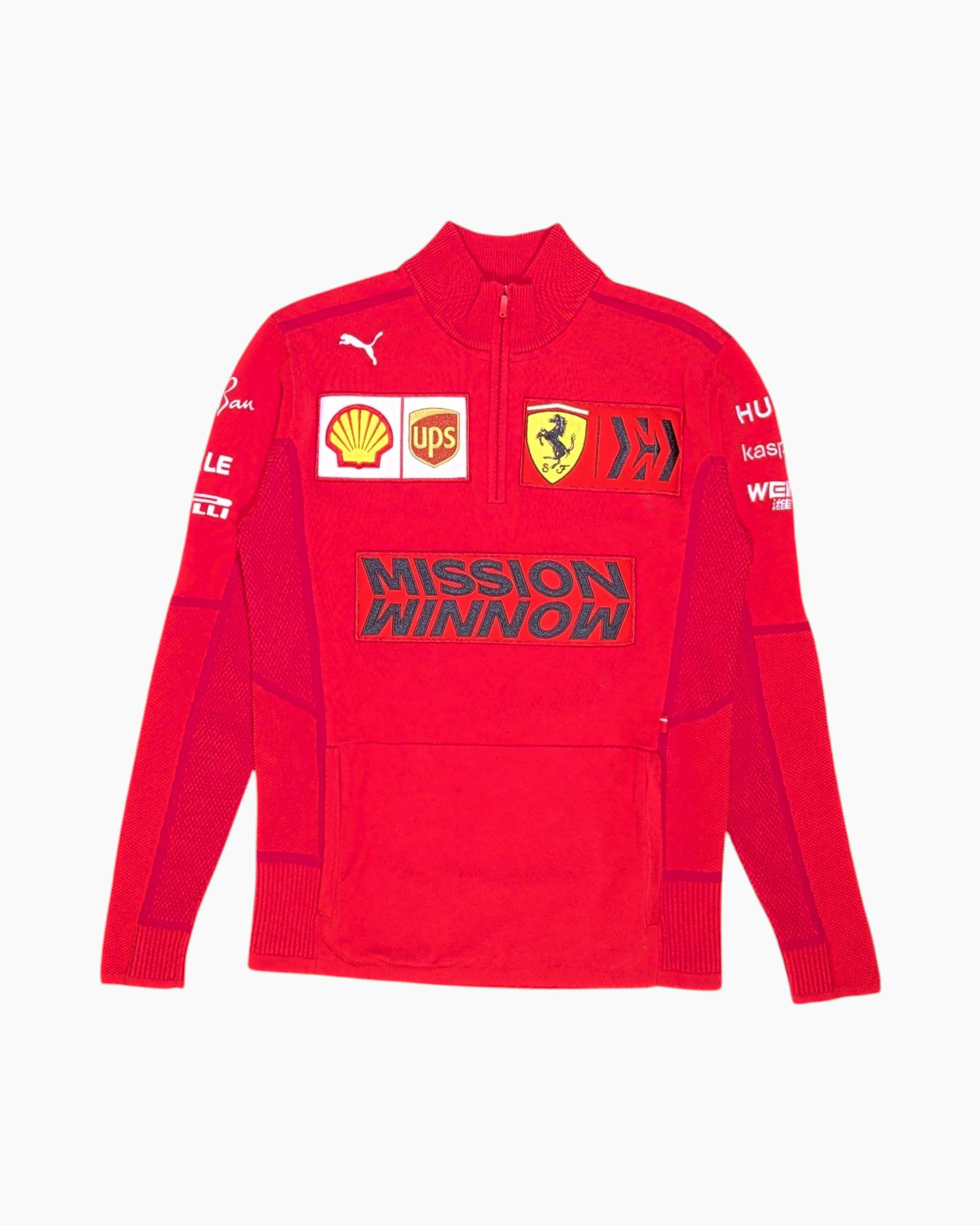 Front Pre-owned PUMA Pullover Sweater – Red Half-Zip Kangaroo Pocket