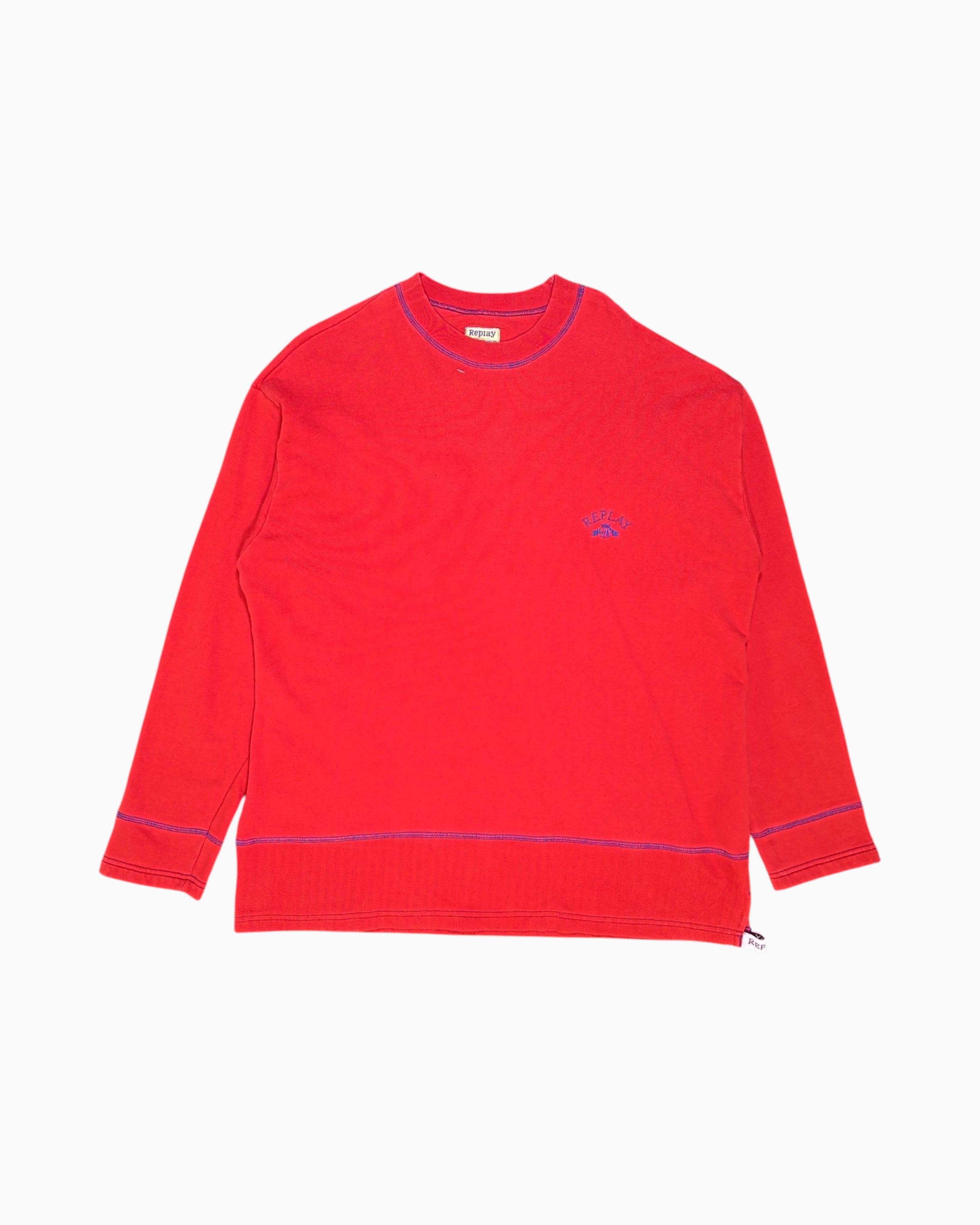 Front Vintage 80s/90s Replay Pullover Sweatshirt – Red Embroidered Logo