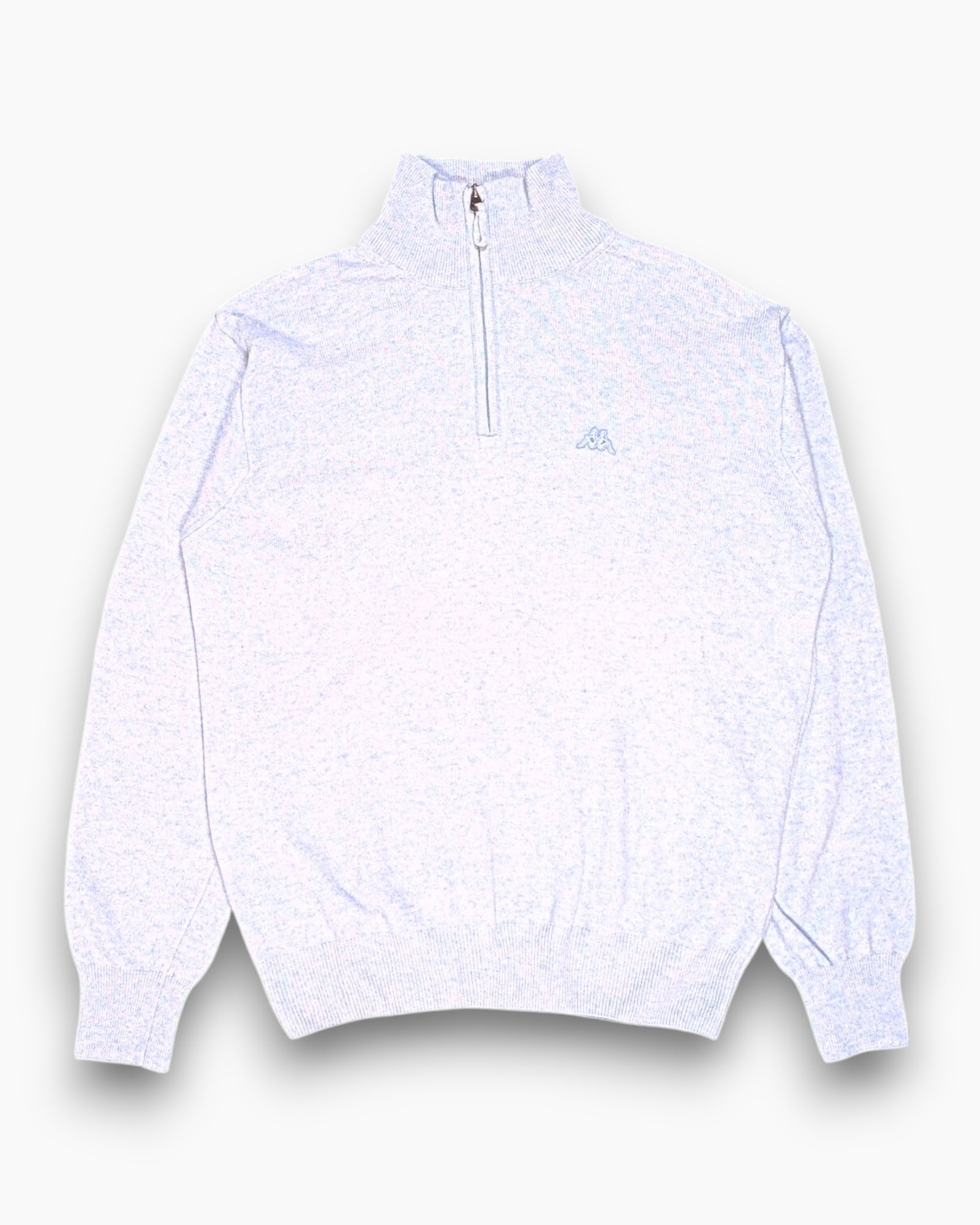 Front Vintage 2000s ROBE DI KAPPA Pullover Sweater (Quarter-Zip) – Blue (ribbed, embroidered logo)