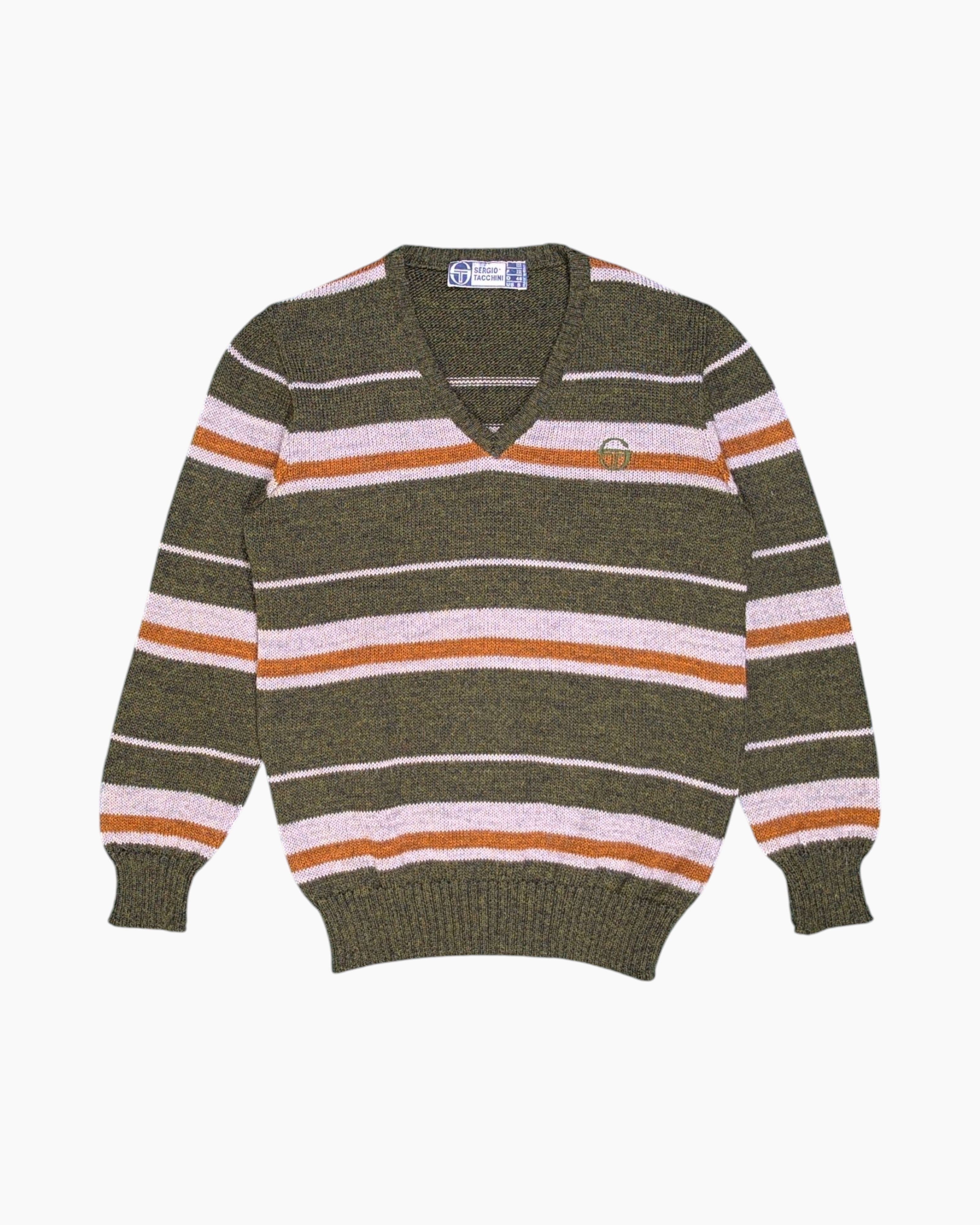 Front Vintage 80s/90s SERGIO TACCHINI Pullover Sweater – Green Striped