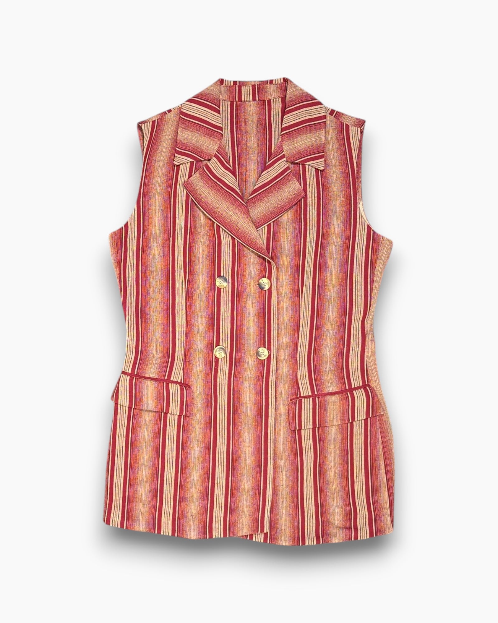 Front Vintage 80s/90s SIR BEMA Sleeveless Button-Front Blouse – Striped