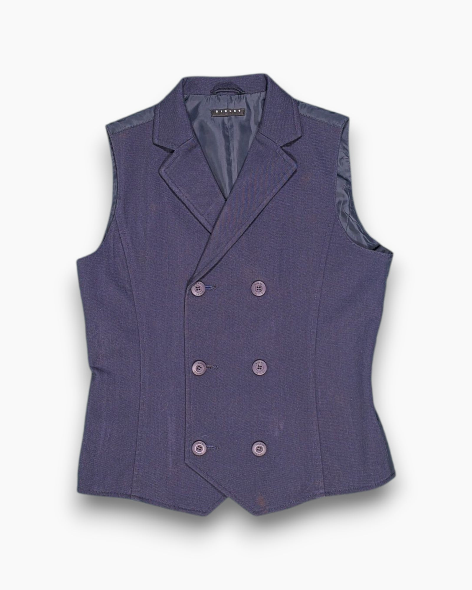 Front Pre-owned Sisley Vest (Double-breasted Waistcoat) – Navy Tailored