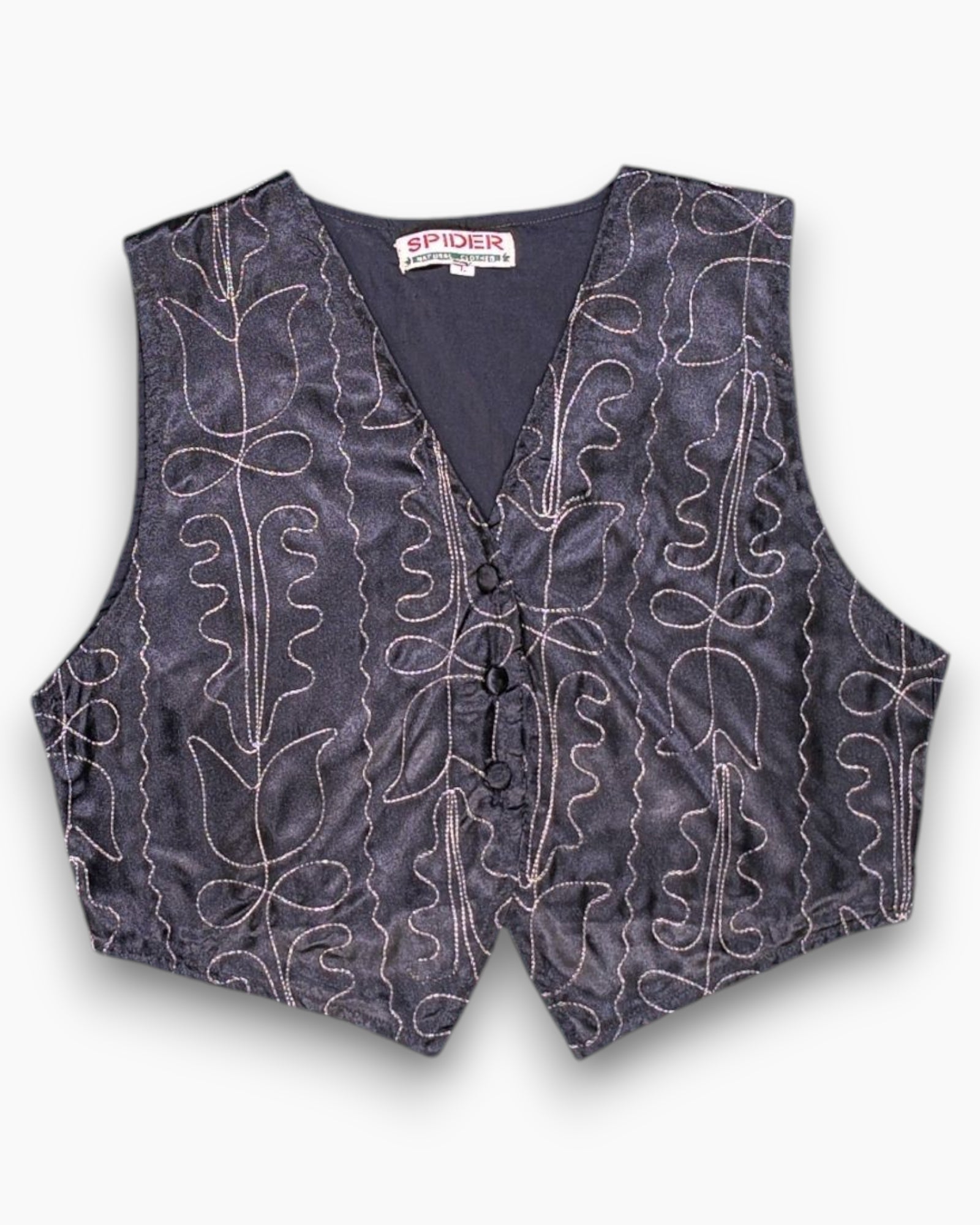 Front Vintage 90s SPILDER Waistcoat / Vest – Black Abstract Squiggle