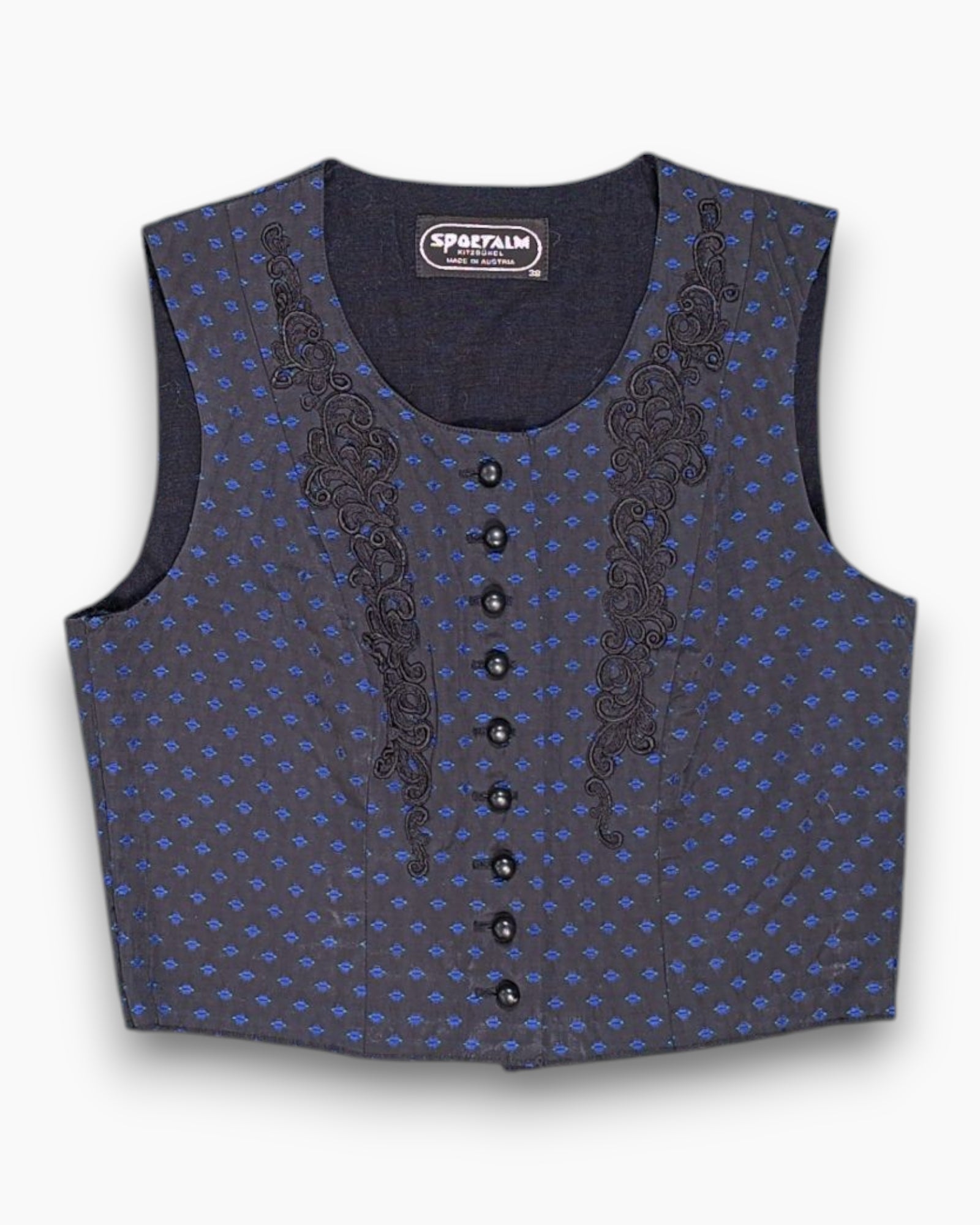 Front Vintage 80s/90s Sportalm Vest – Navy with Embroidered Soutache