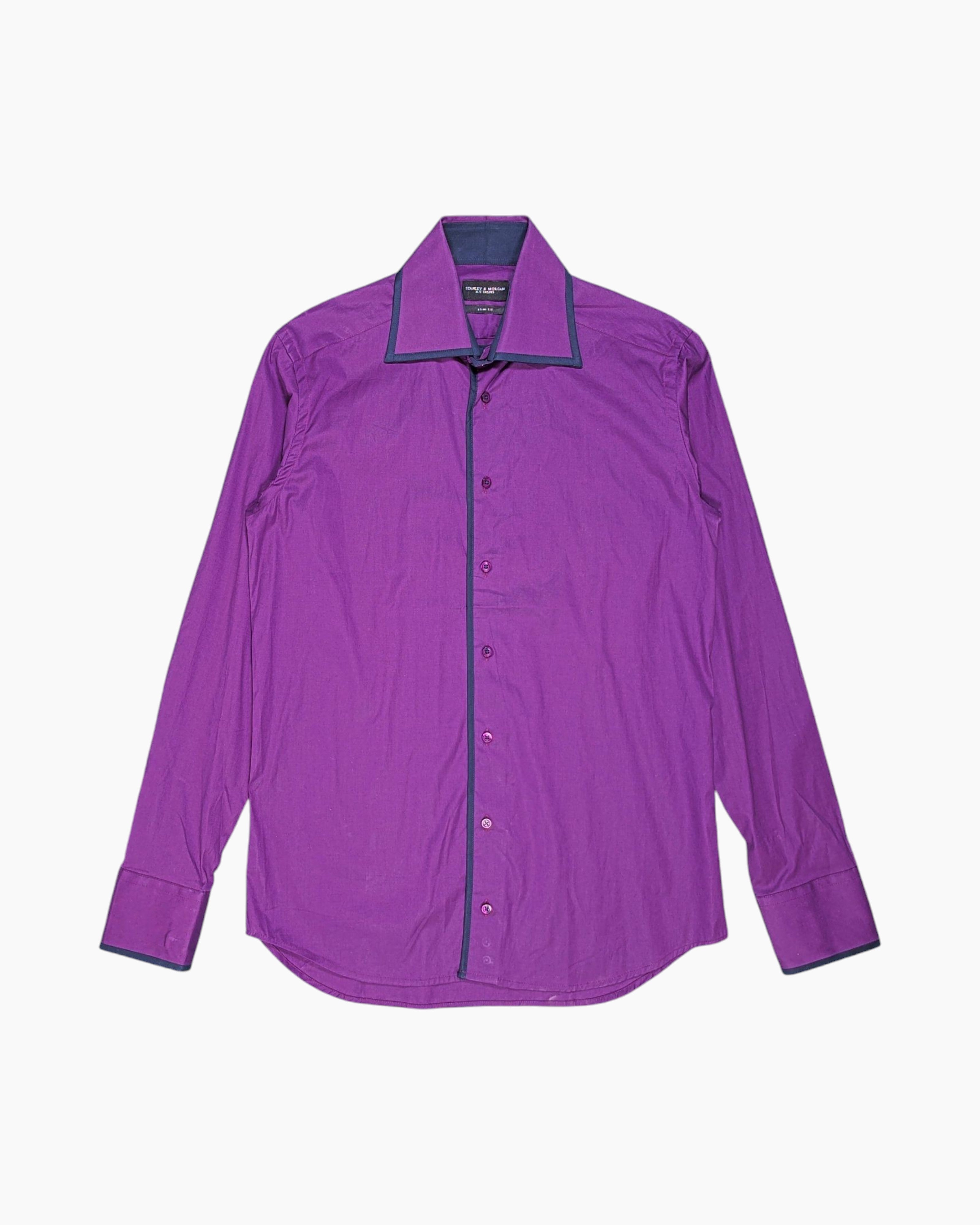 Front Pre-owned STANLEY & MORGAN Button-Down Shirt – Purple Contrast Trim