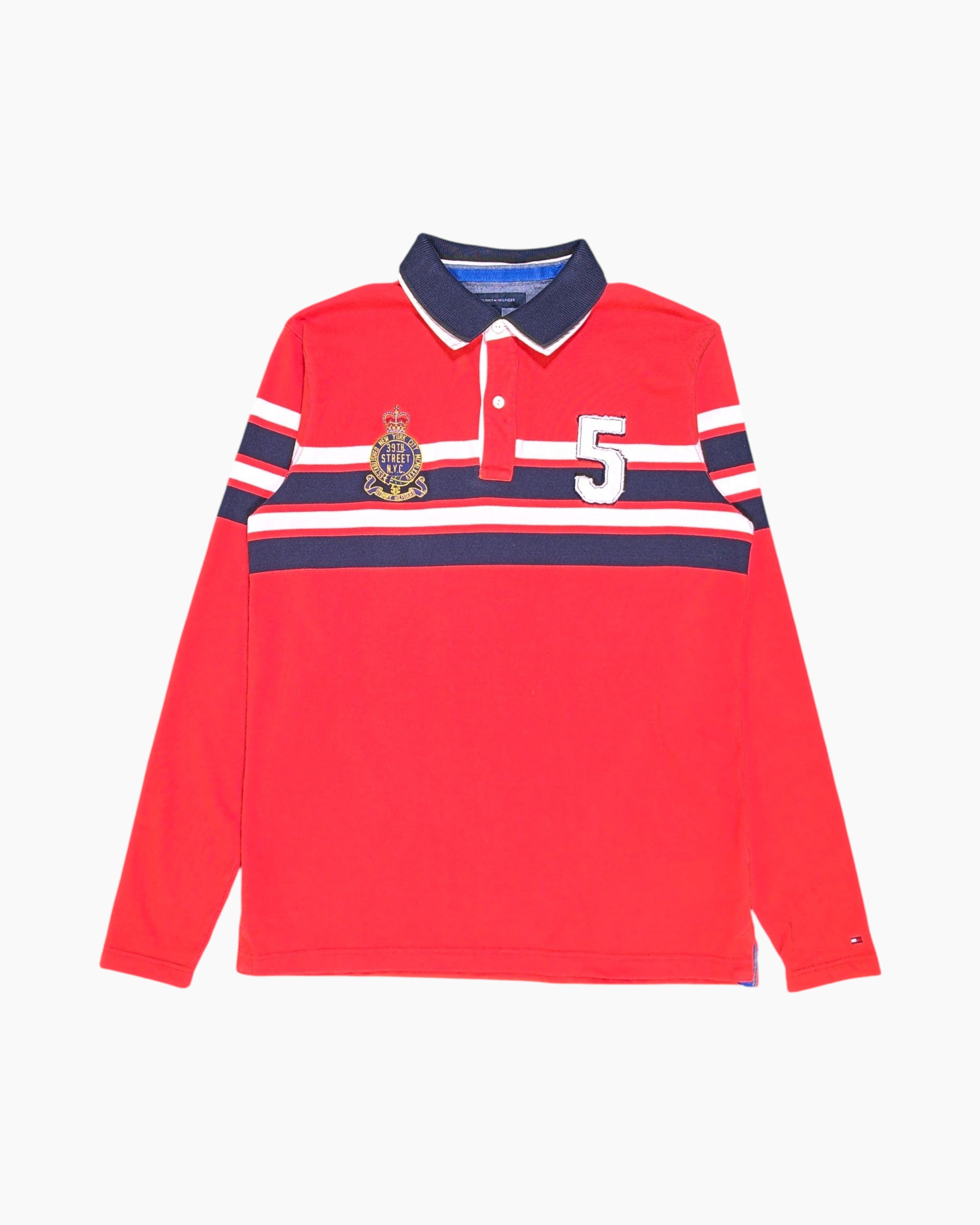 Front Pre-owned TOMMY HILFIGER Polo Shirt (Long Sleeve) – Red Striped Chest Panels