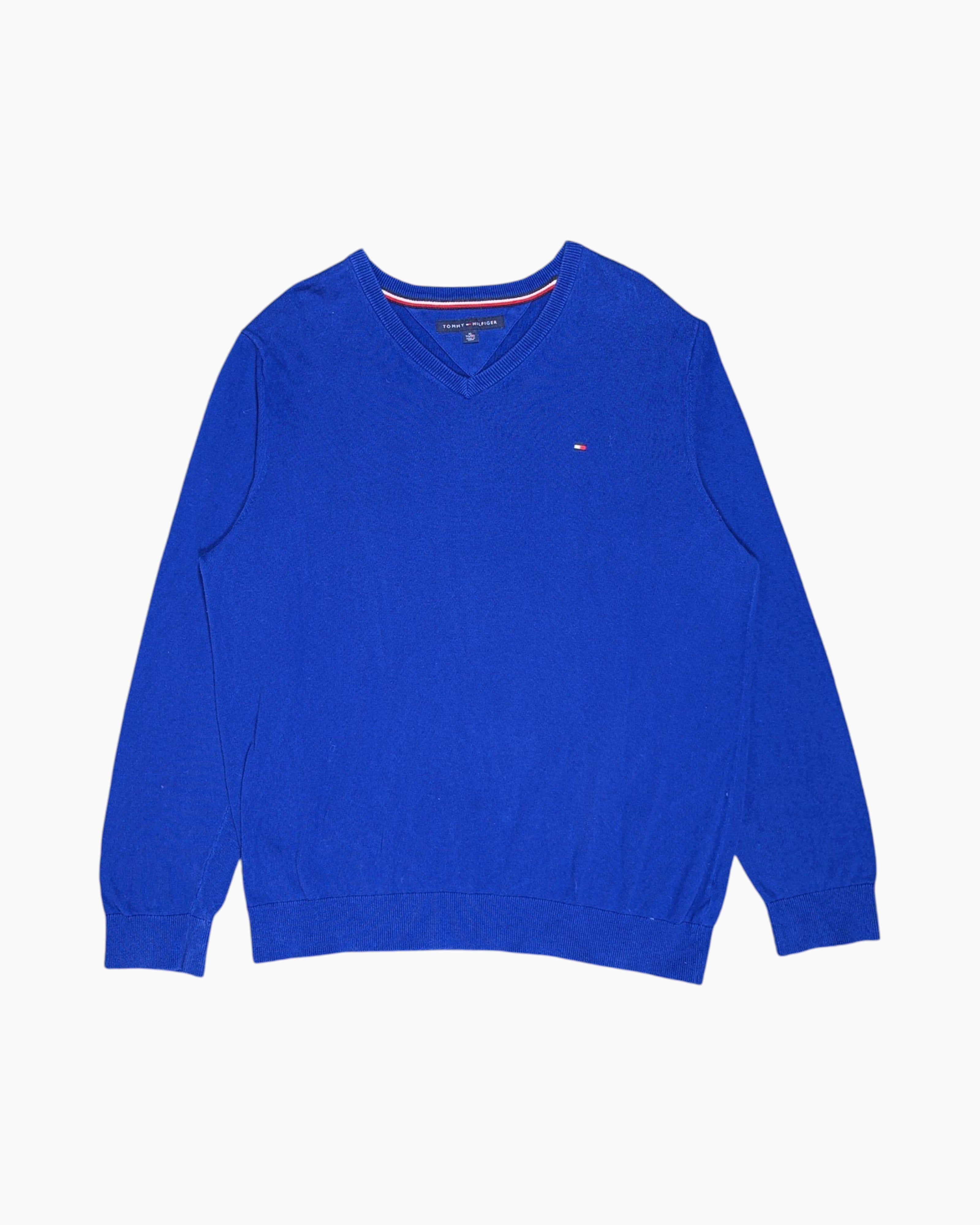 Front Pre-owned Tommy Hilfiger Pullover Sweater – Blue V-neck (XL)