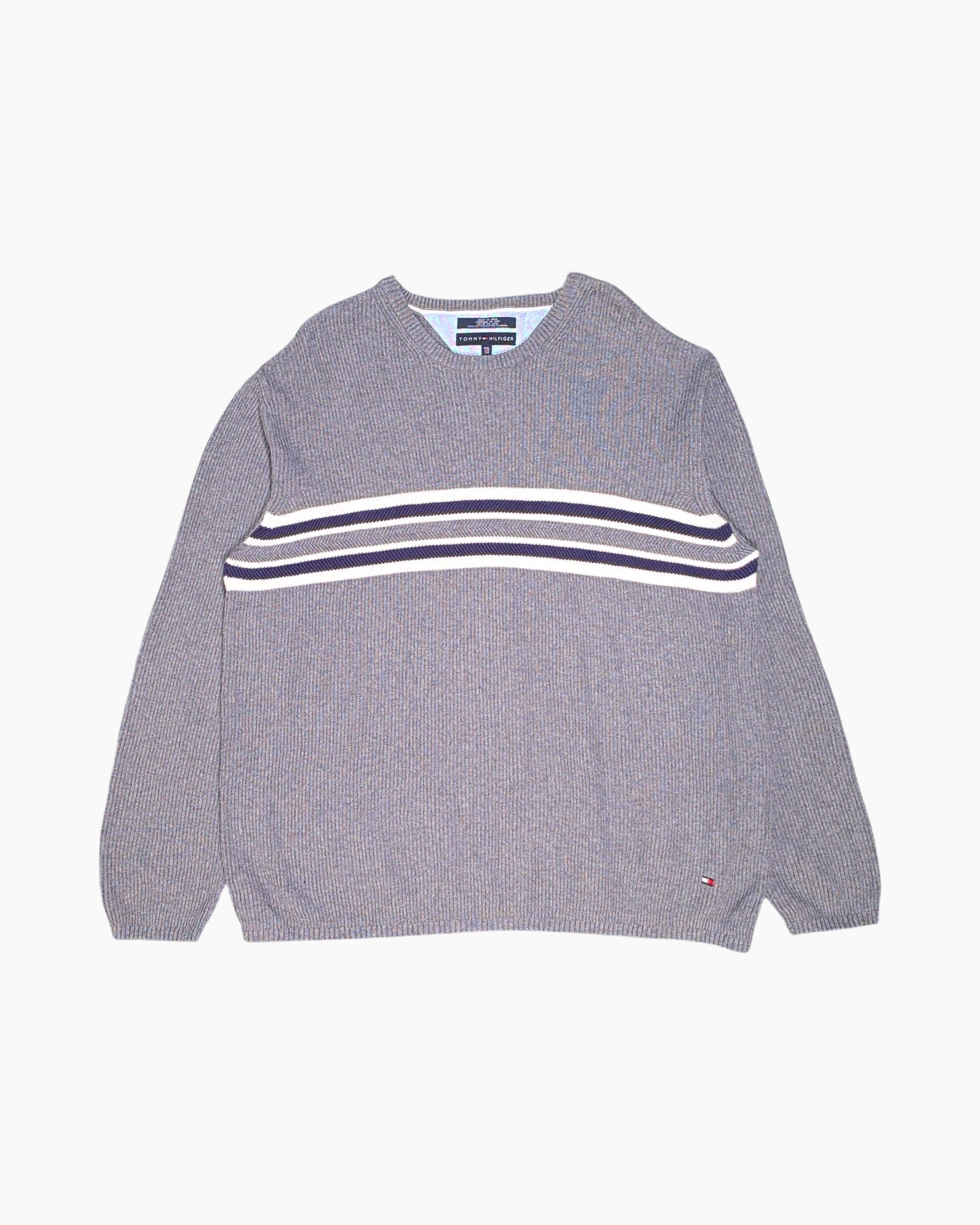 Front Pre-owned Tommy Hilfiger Pullover Sweater – Gray Chest Stripe (Men XXL)