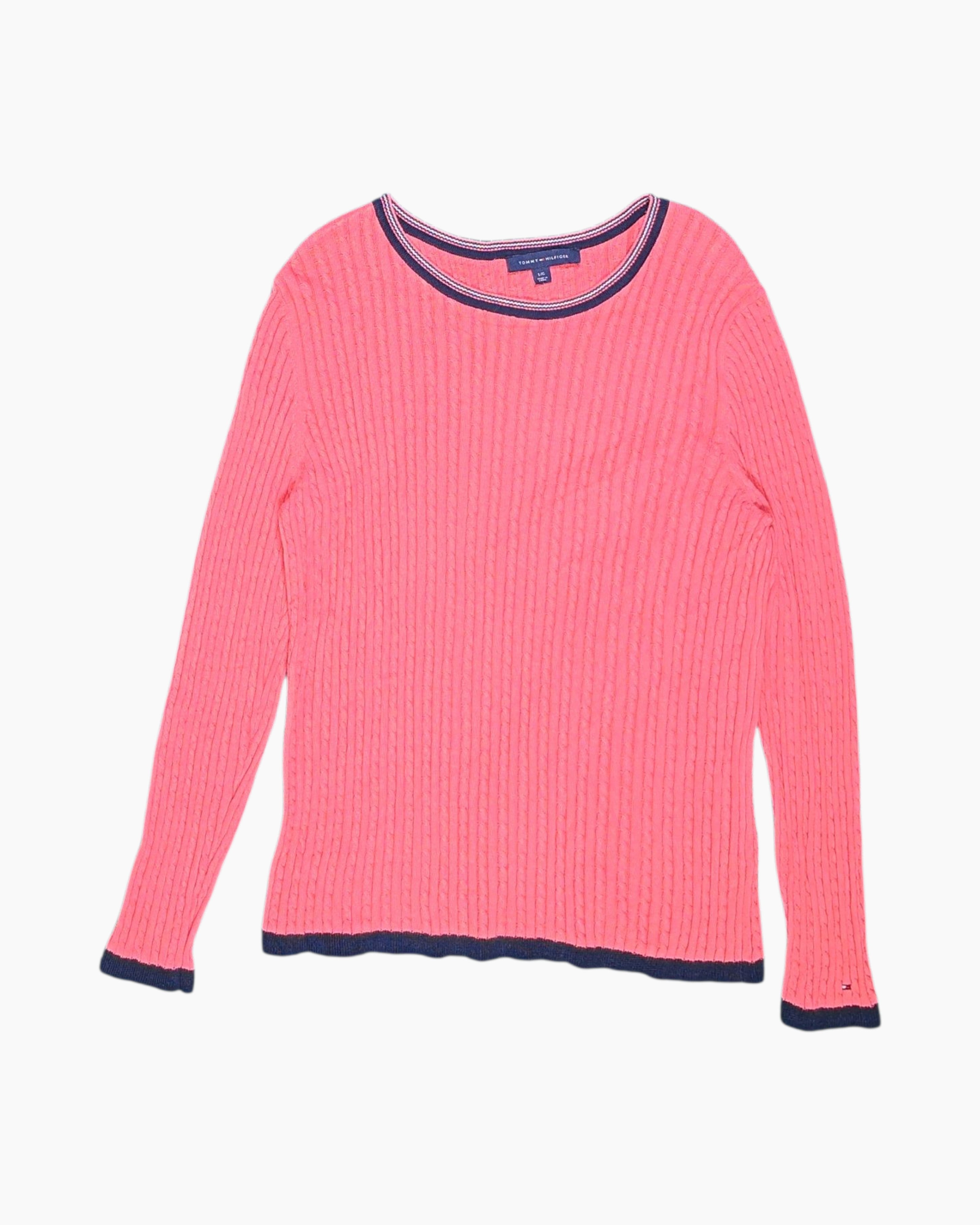 Front Pre-owned TOMMY HILFIGER Pullover Sweater – Pink Scalloped Hem