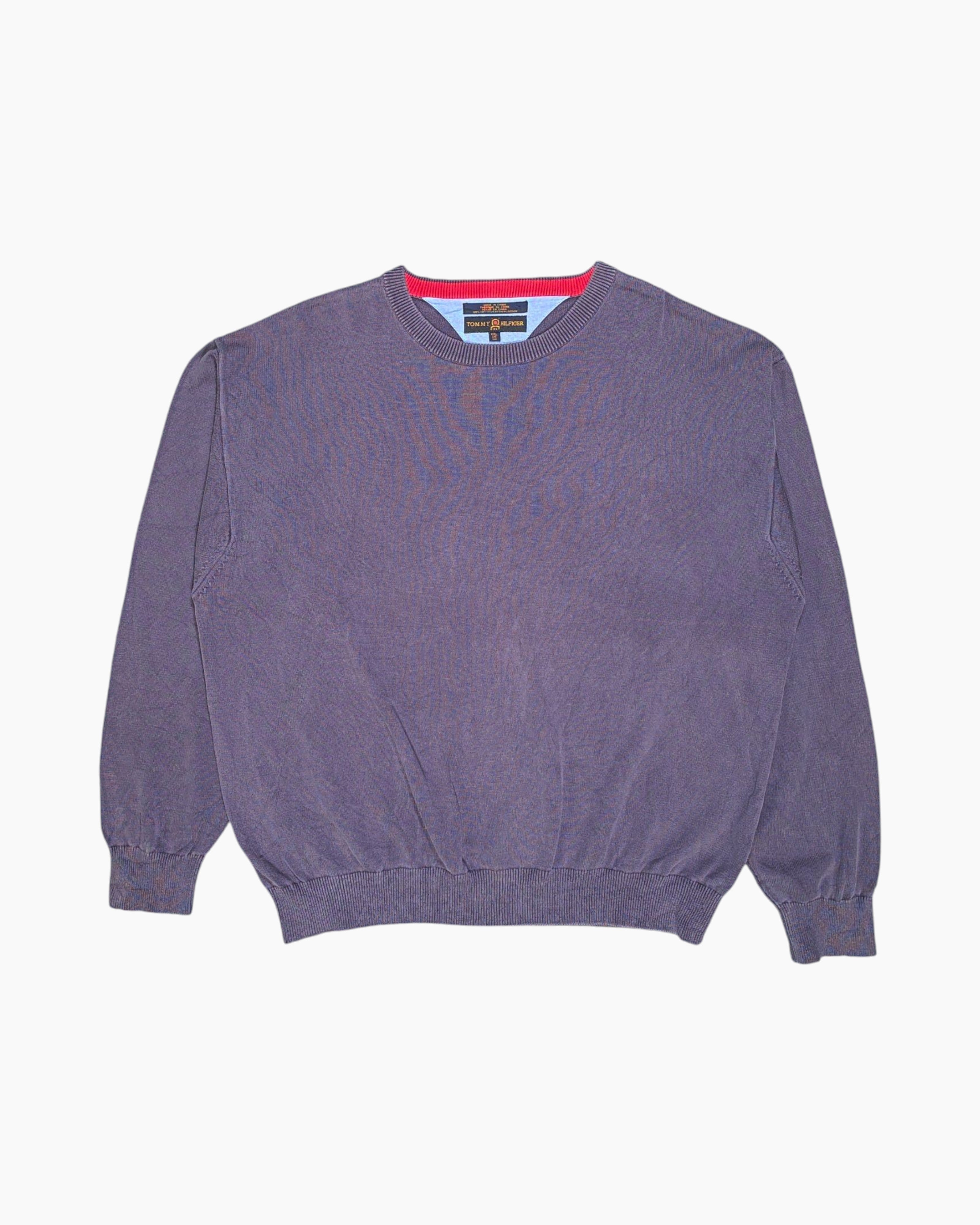 Front Vintage 90s/2000s Tommy Hilfiger Pullover Sweater – Gray Ribbed Crew