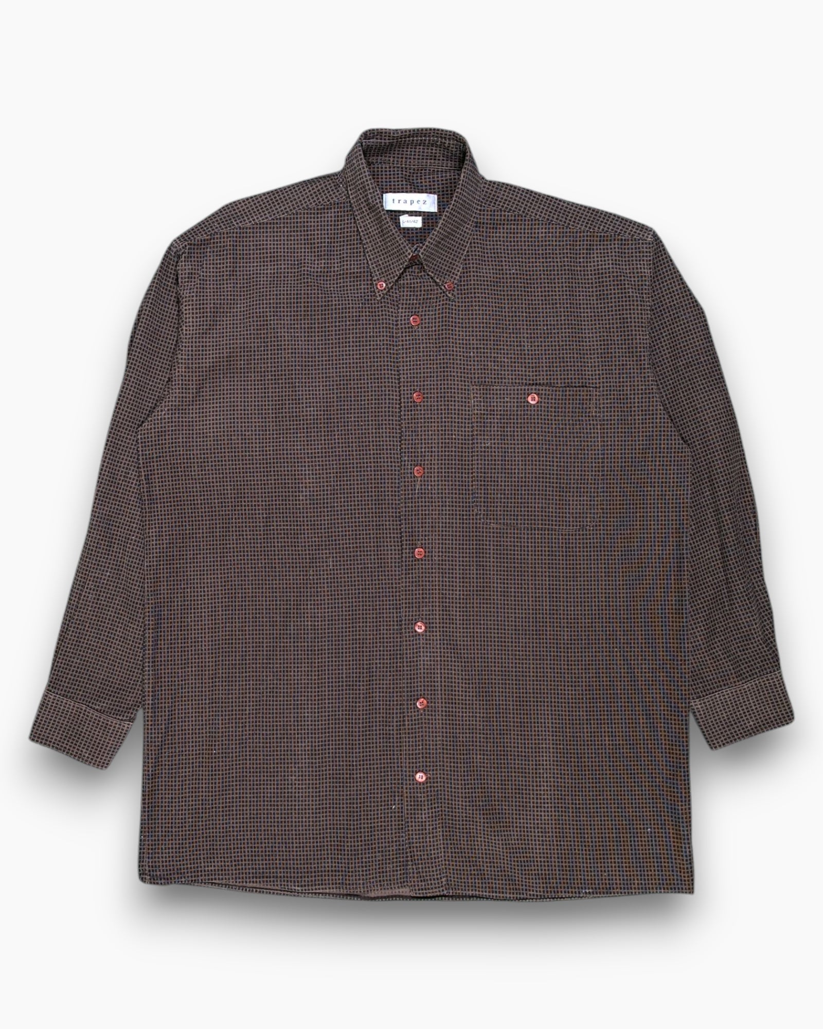 Front Vintage 90s trapez Button-Down Shirt – Brown Micro-Check