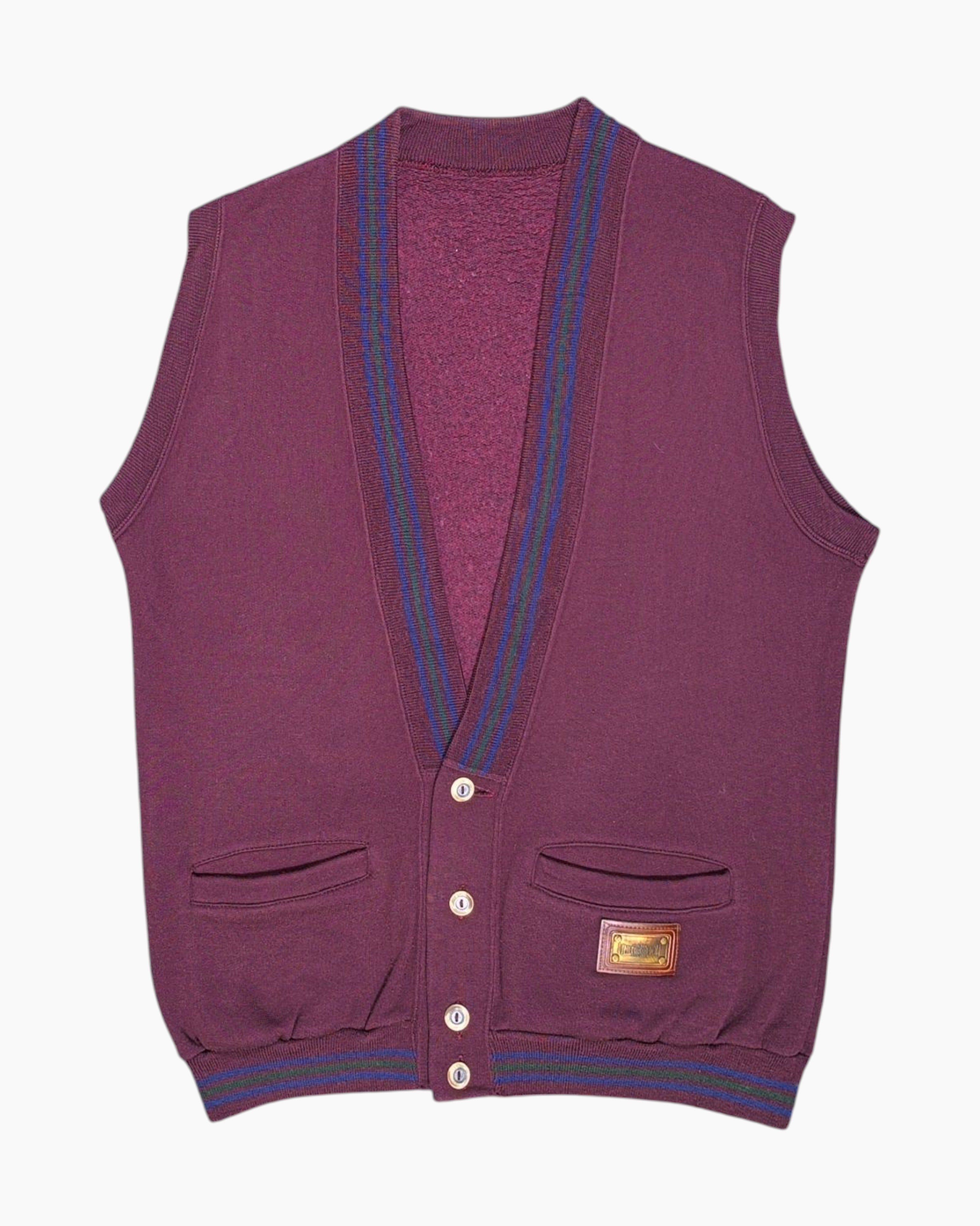Front Vintage 80s/90s UNITED COTTON Button-front Vest – Purple Contrast Stripe