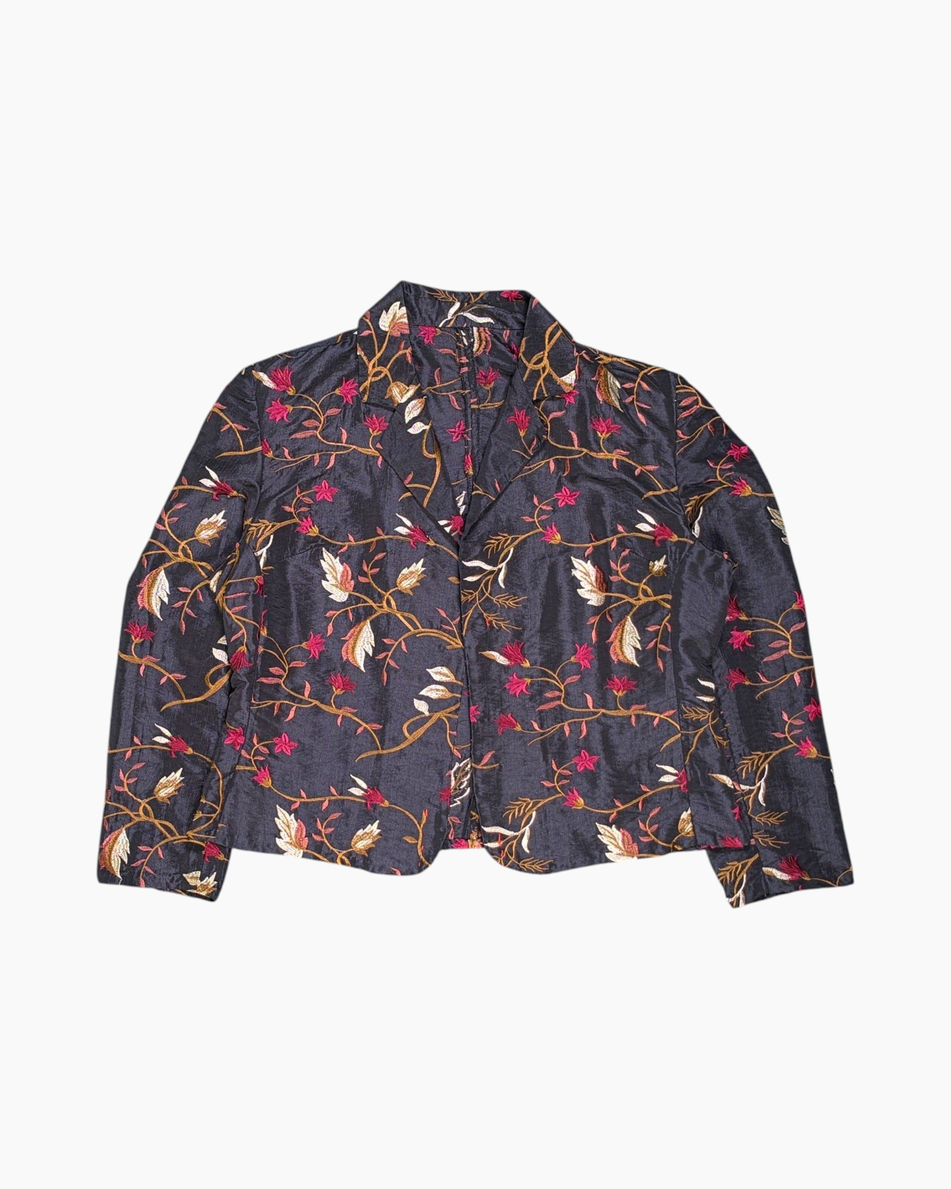 Front Vintage 80s/90s Unknown Bomber Jacket – Floral Embroidered Crop