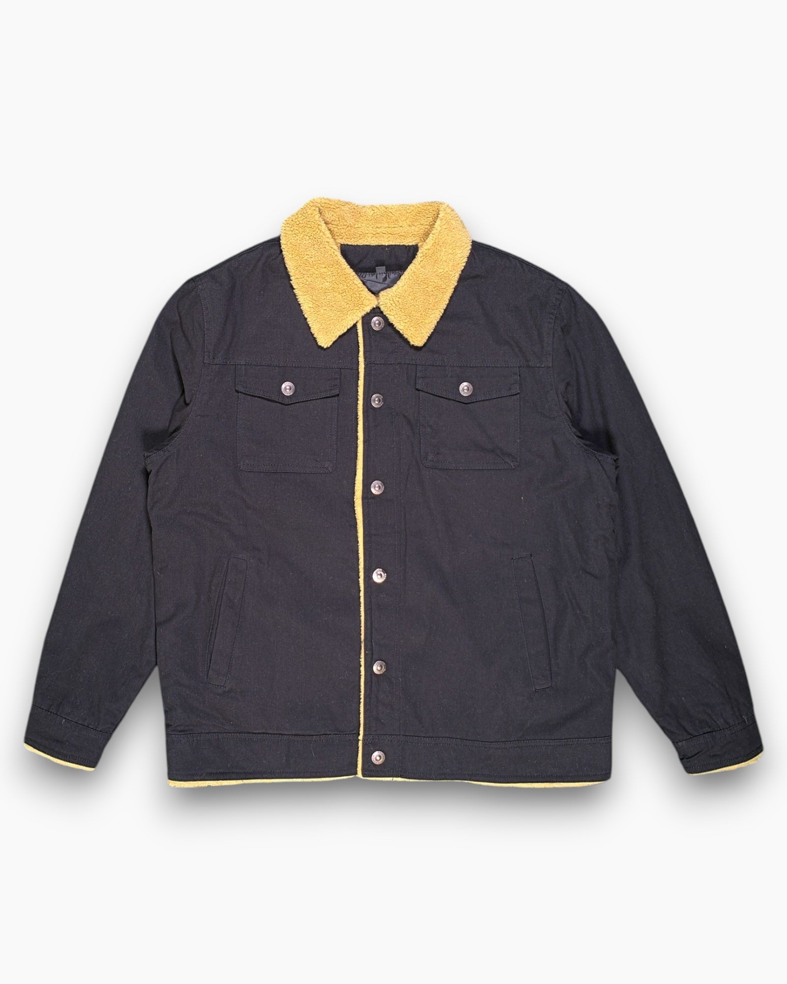 Front Pre-owned Unknown Denim Jacket (Sherpa Lined) – Black Sherpa Collar