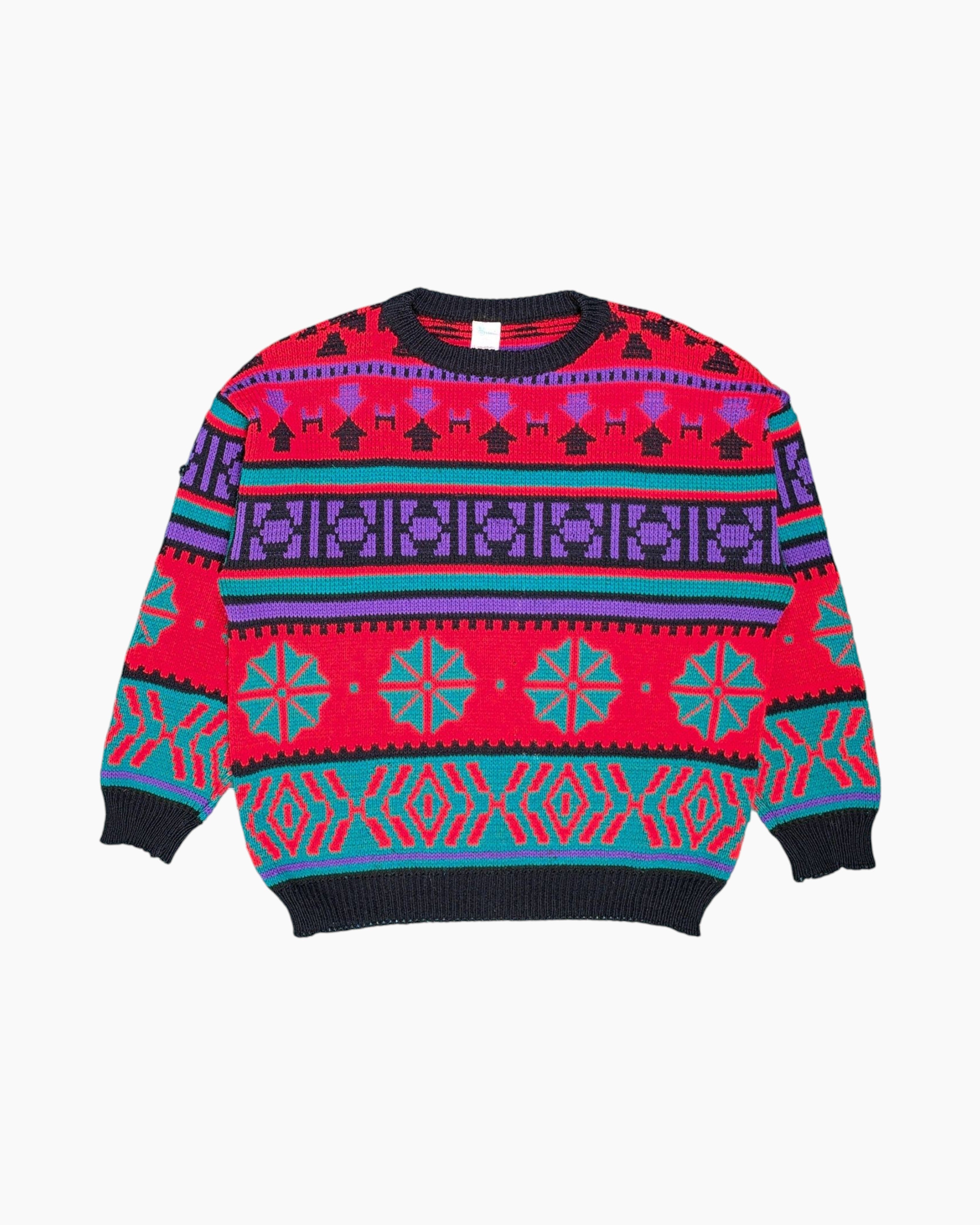 Front Vintage 80s/90s Unknown Pullover Sweater – Multicolor Geometric Jacquard