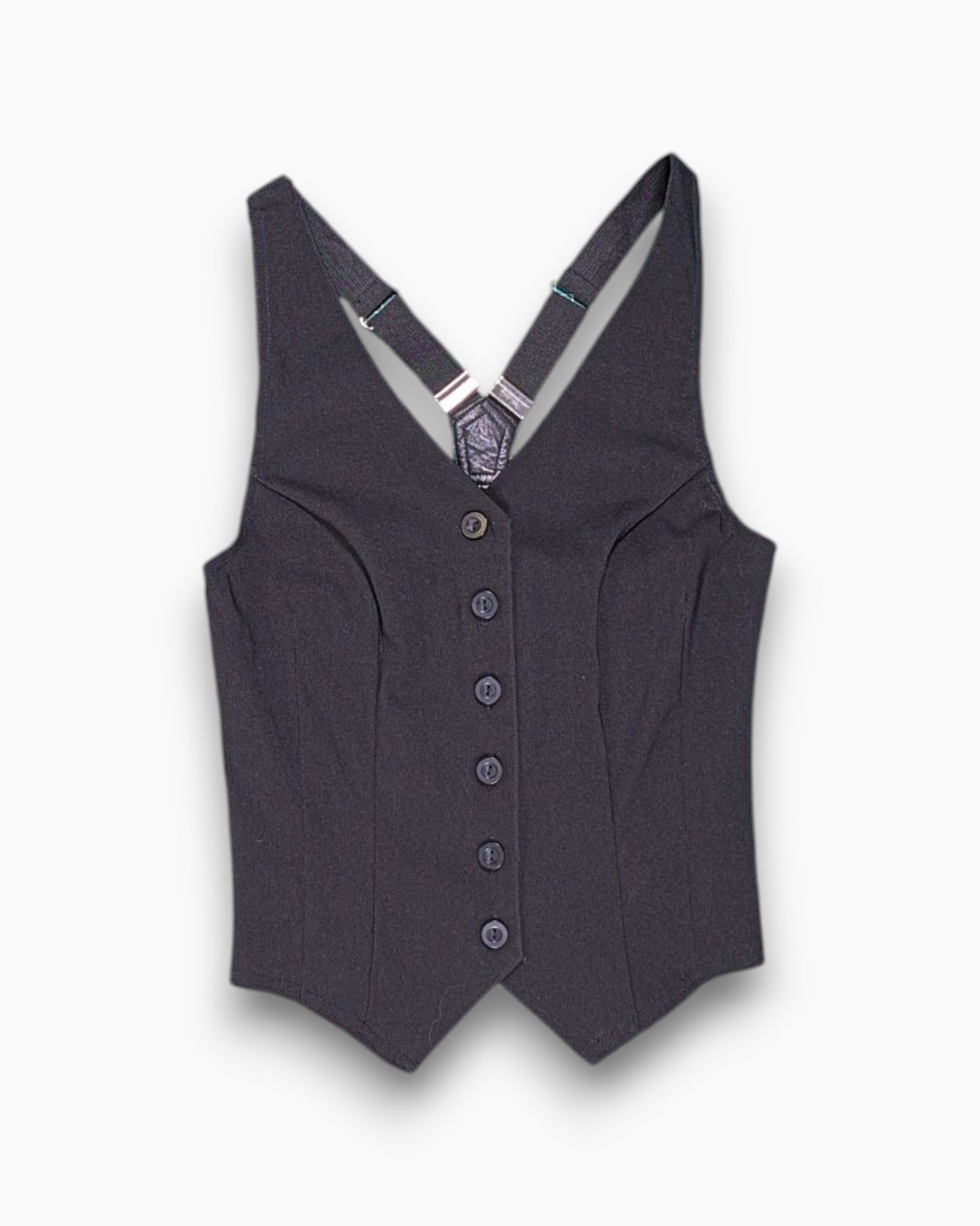 Front Vintage Y2K Sleeveless Button Front Top – Black Cropped Halter