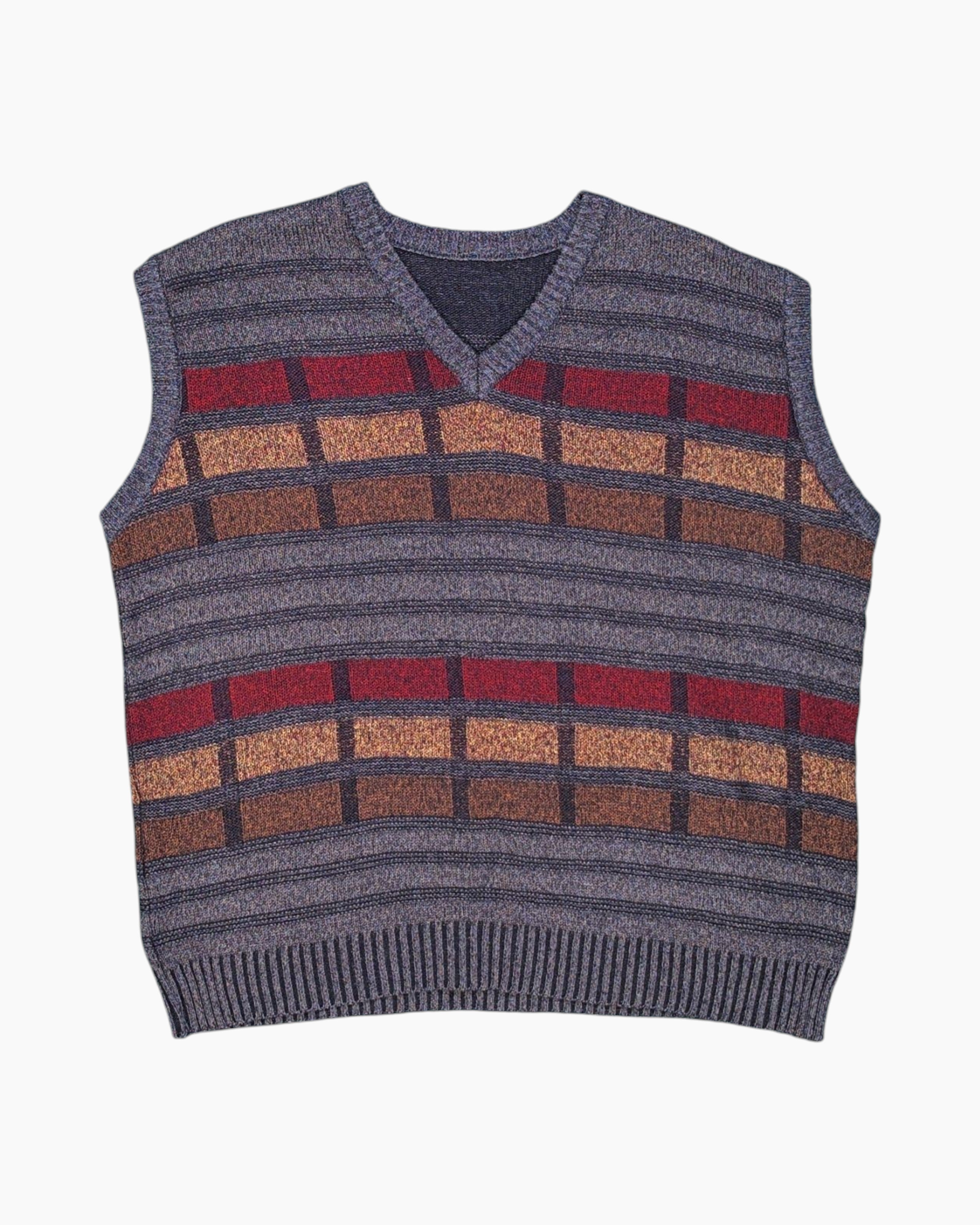 Front Vintage 90s Unknown Sweater Vest – Multicolor Geometric Windowpane
