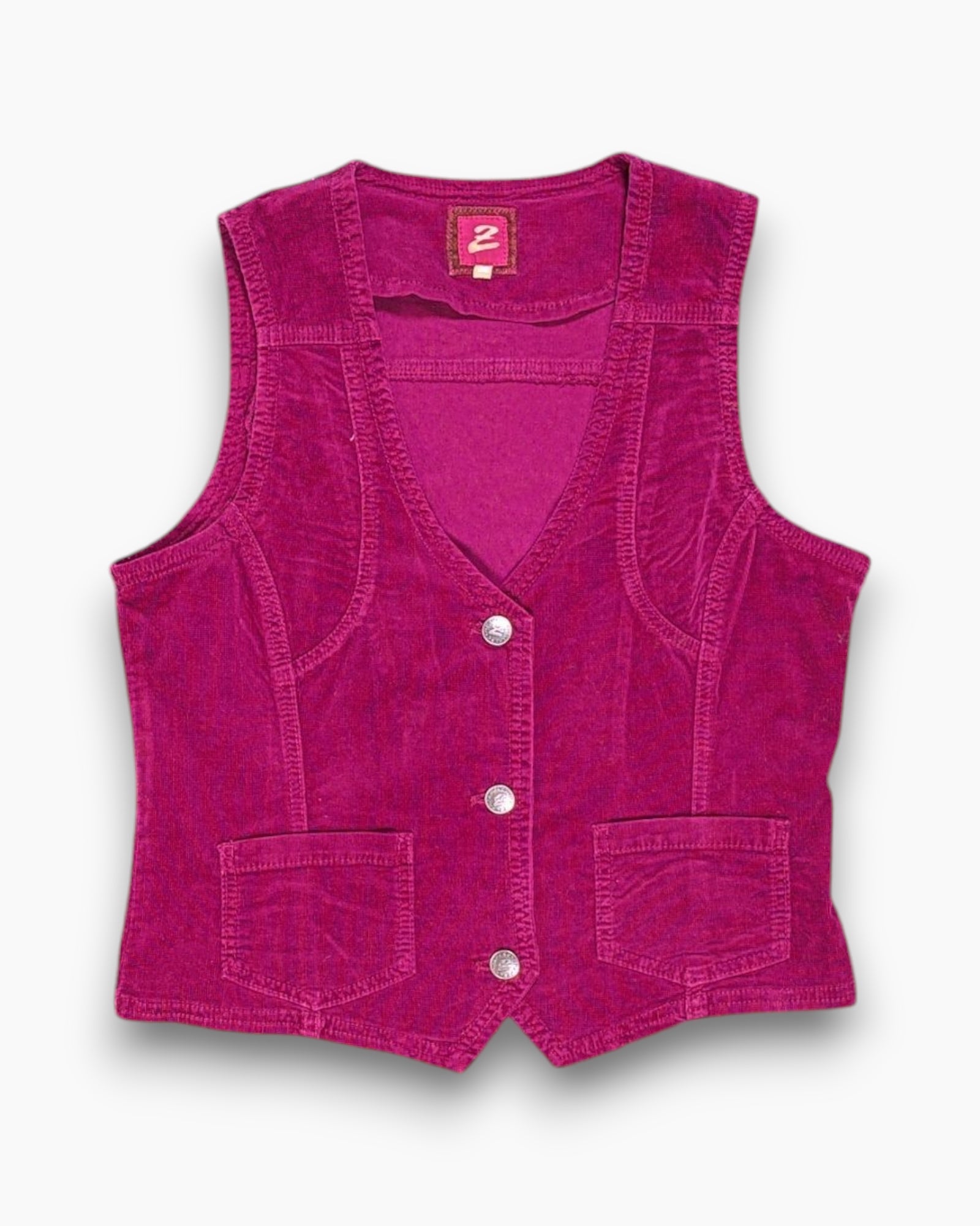 Front Vintage 90s Unknown Vest – Pink Cropped Corduroy