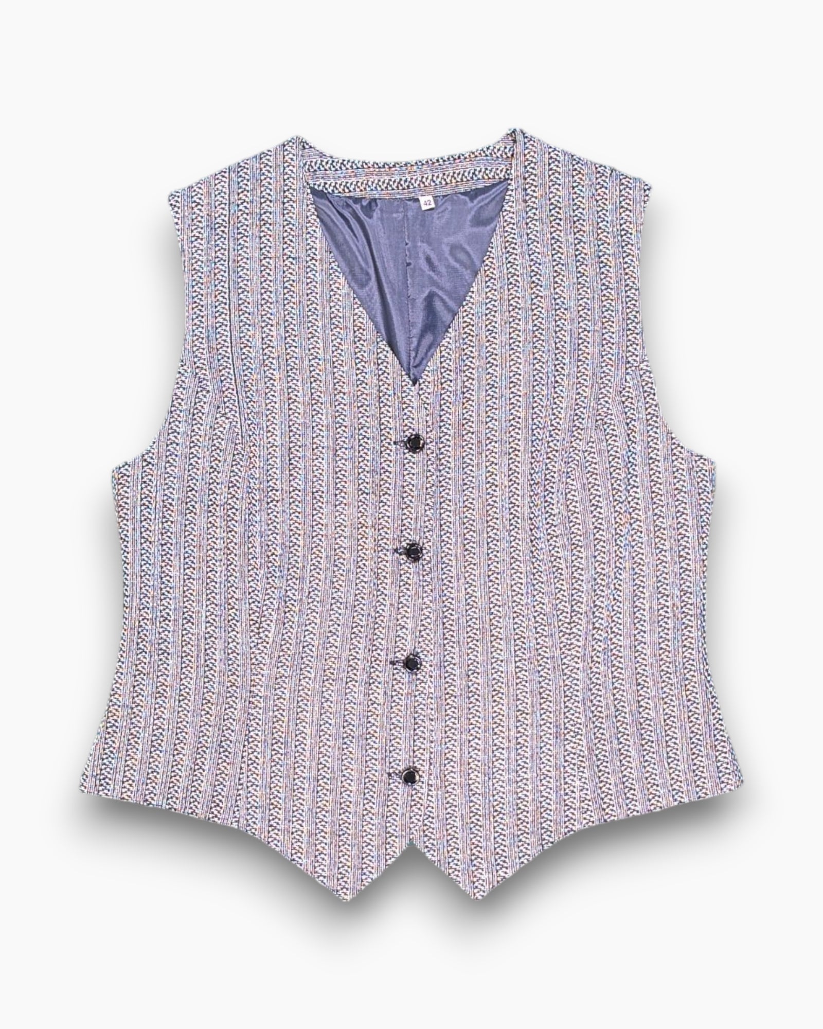 Front Vintage 80s/90s Unknown Vest – Black Jacquard Tweed Waistcoat