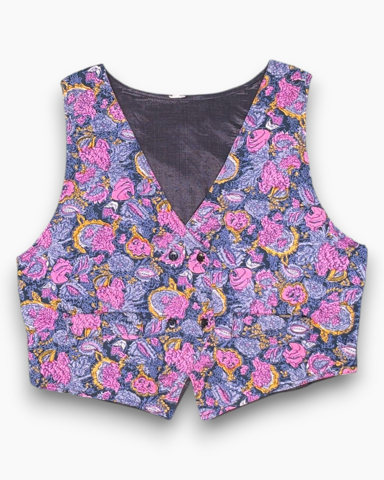 Front Vintage 80s/90s Unknown Vest – Floral Tapestry Jewel Tones