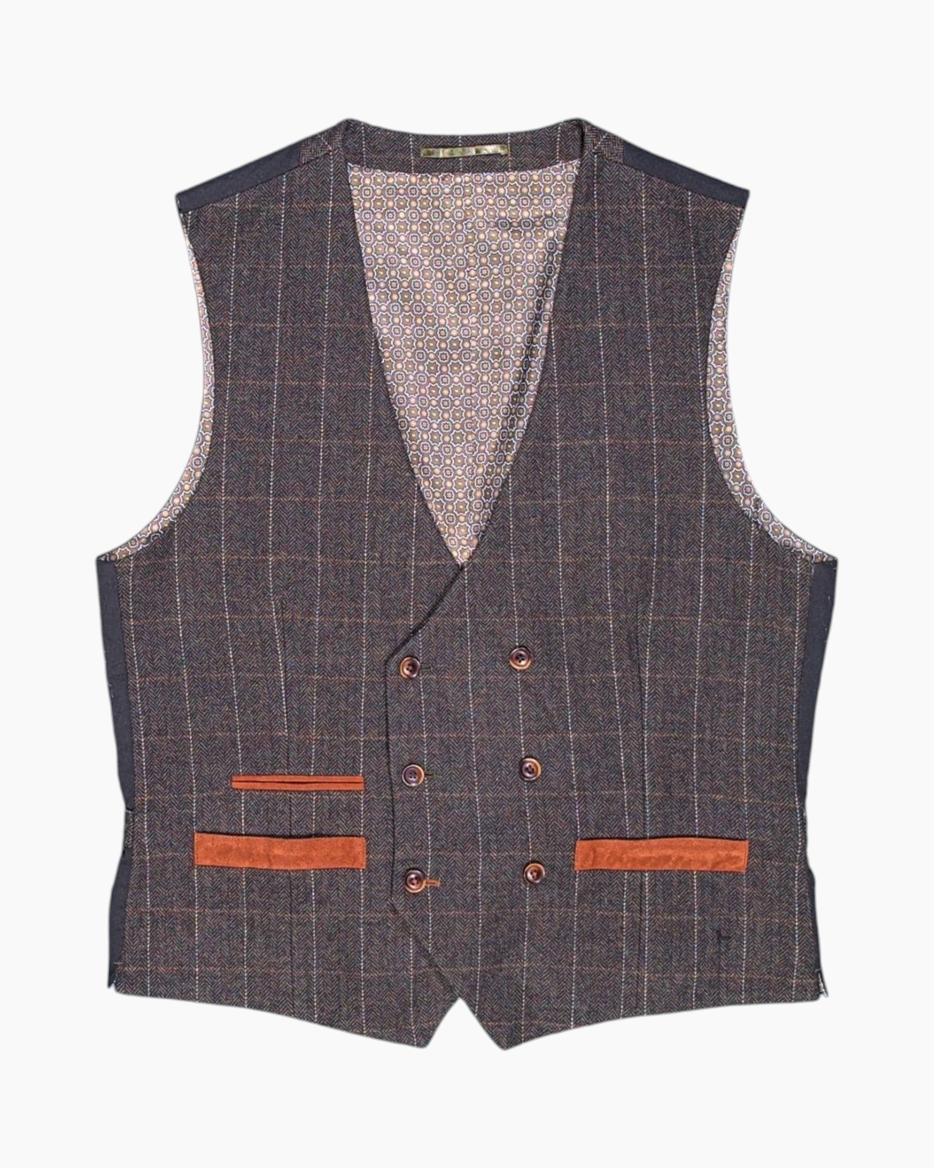 Front Pre-owned Unknown Vest – Brown Tweed Double-Breasted