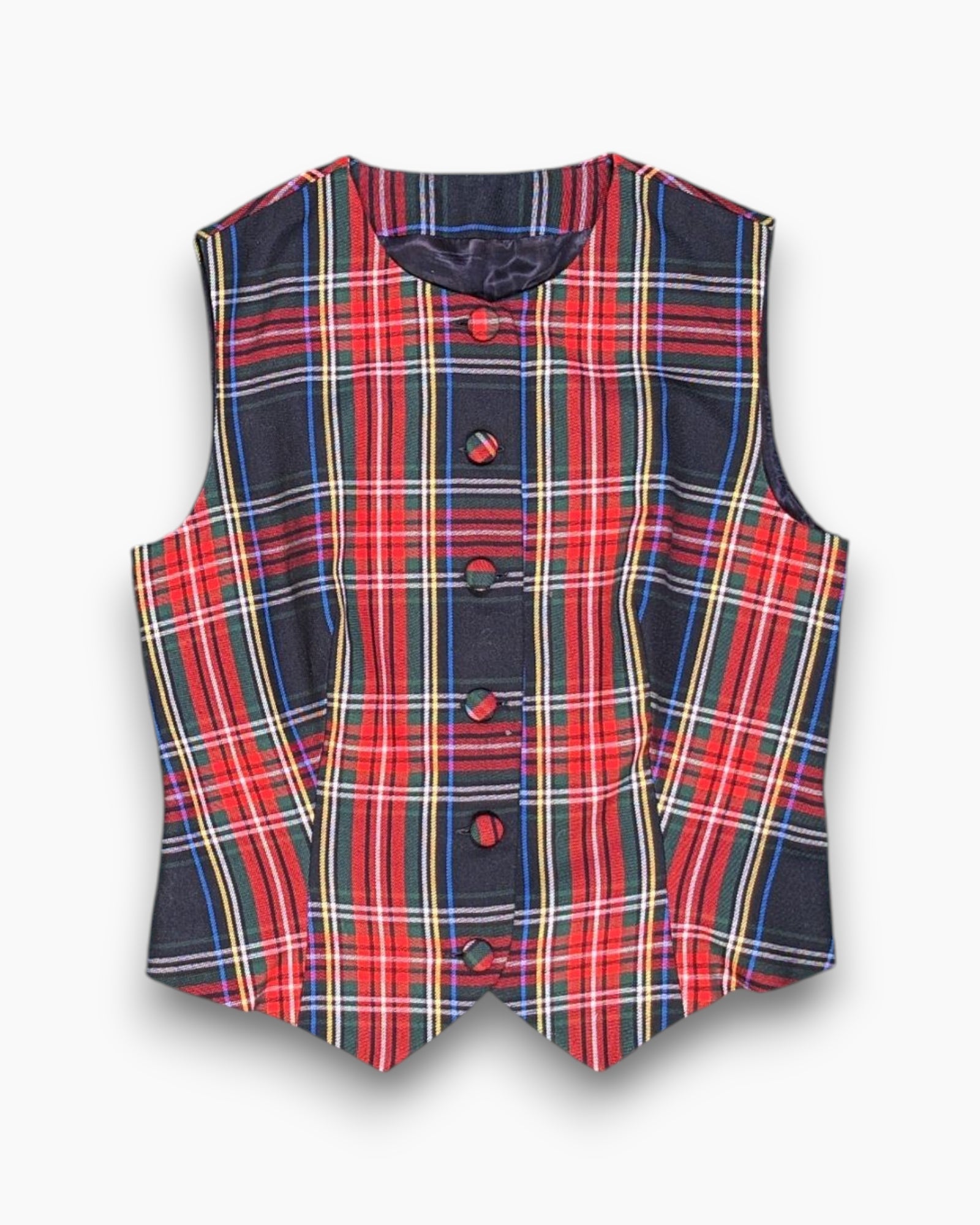 Front Vintage 80s/90s Unknown Vest – Checkered Tartan (Size S)