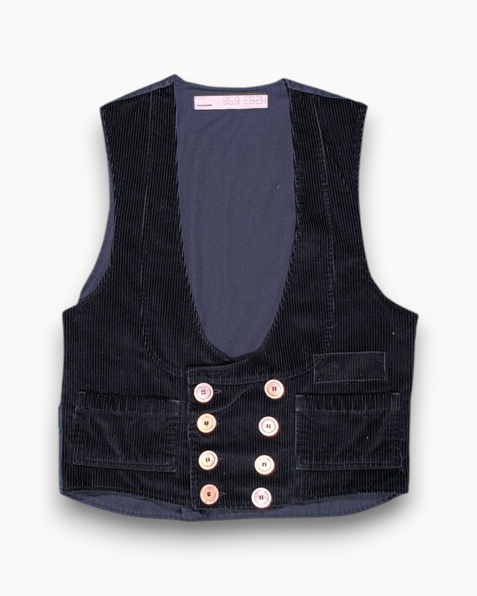 Front Pre-owned Unknown Vest – Black Corduroy with Metal Studs
