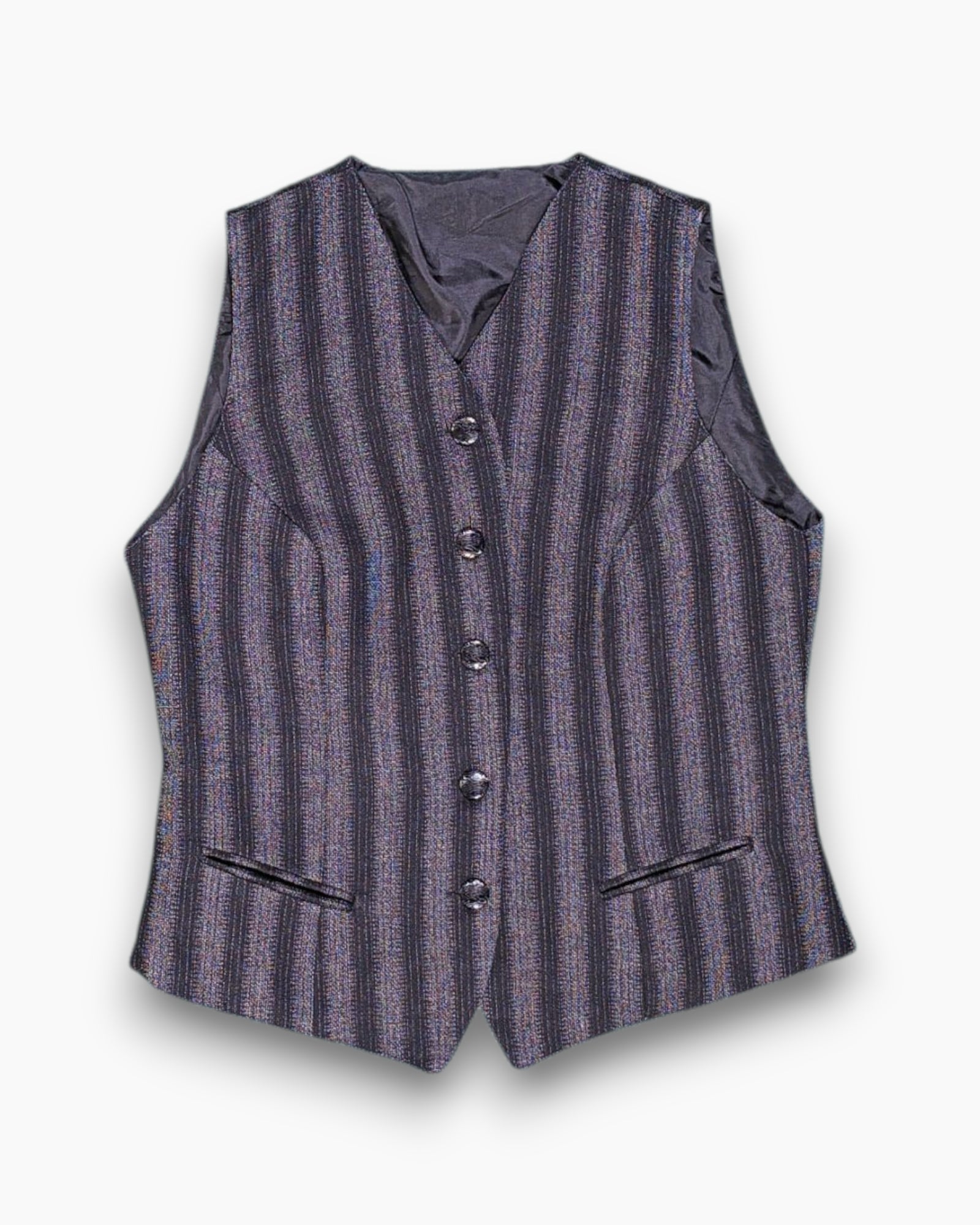 Front Vintage 90s Unknown Vest – Striped Cropped Fitted (Preloved)