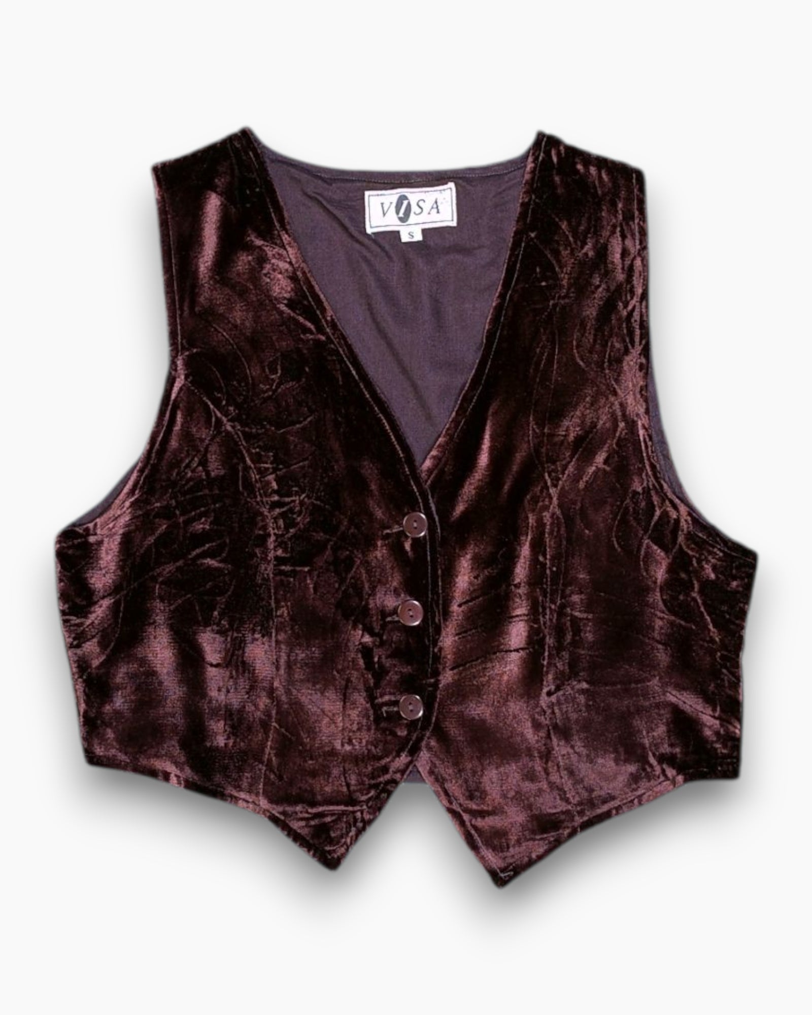 Front Vintage 90s VASA Vest – Brown Crushed Viscose Velvet