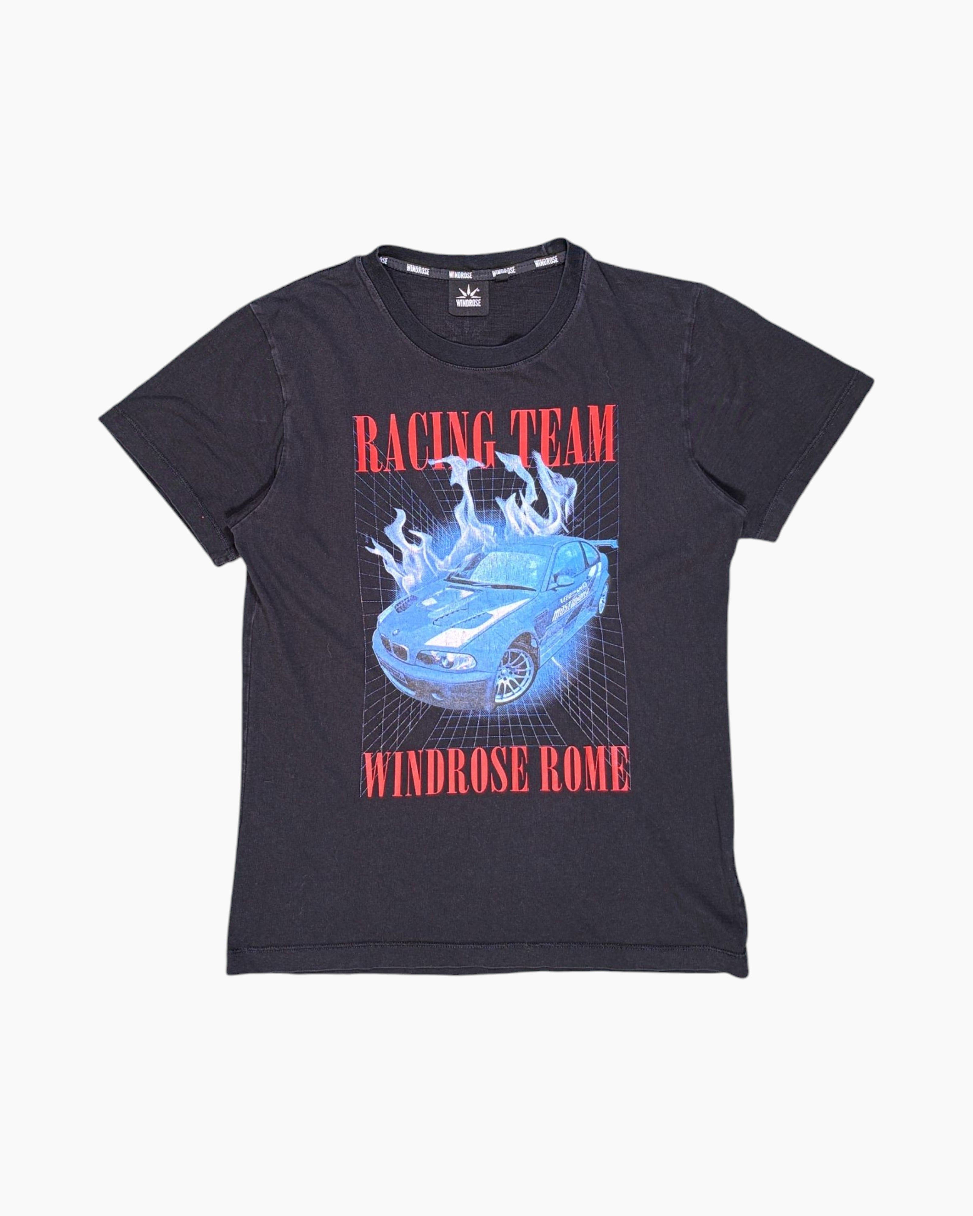 Front Pre-owned WINDROSE Graphic T-Shirt – Black Racing-Car Print
