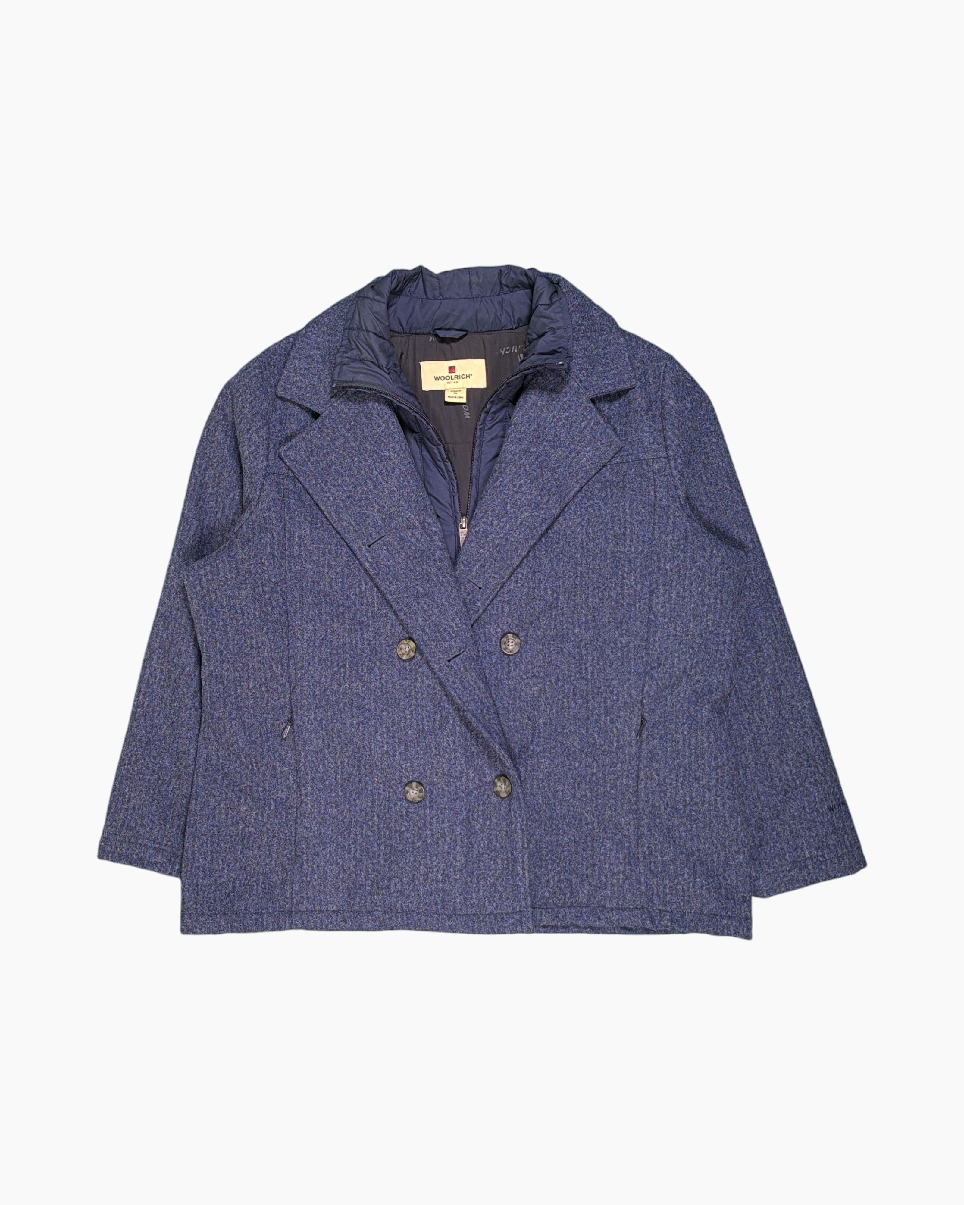 Front Pre-owned WOOLRICH Peacoat (Double-breasted Wool Coat) – Navy Quilted Lining