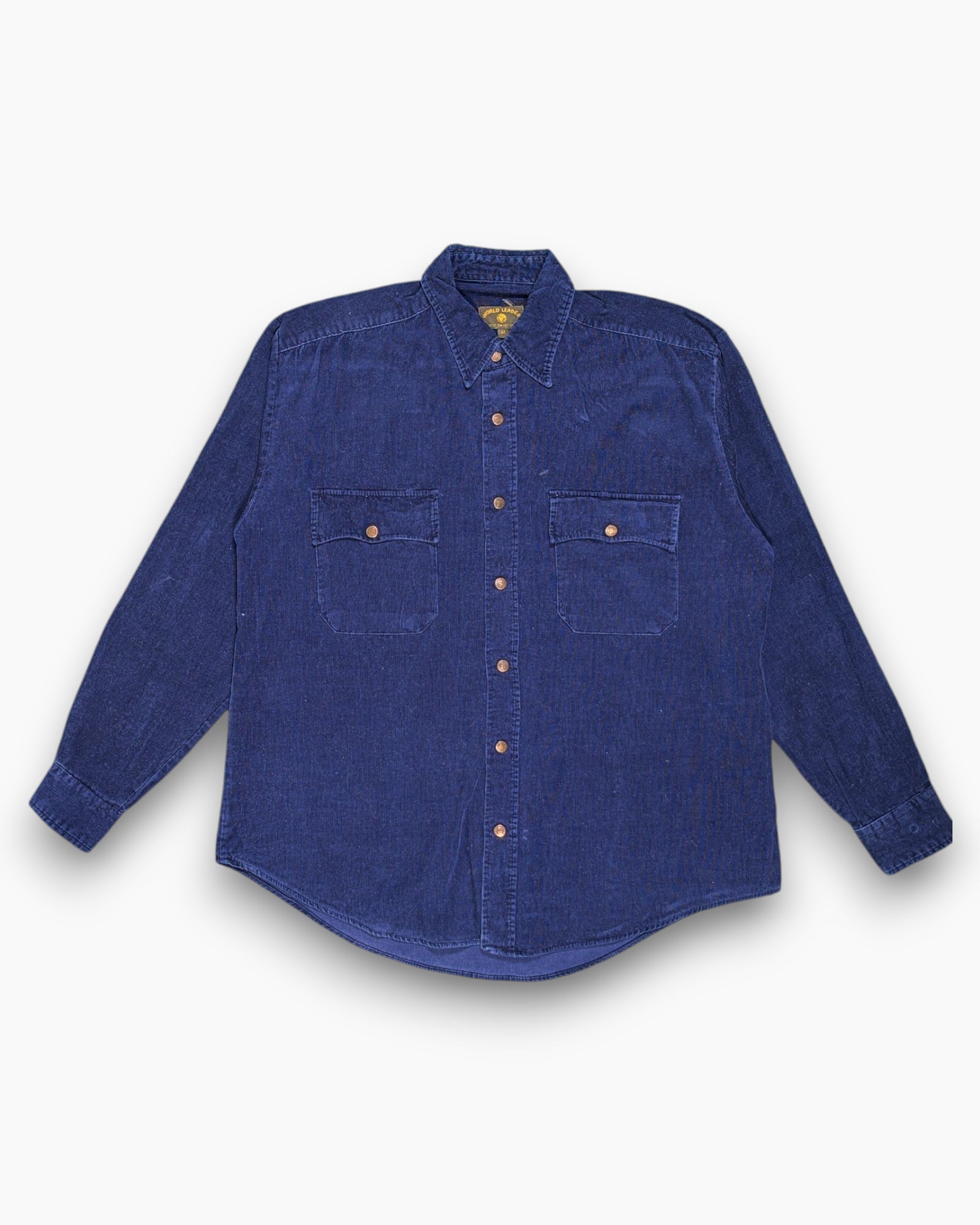 Front Vintage 90s WORLD LEADER Button-Down Shirt – Blue Corduroy