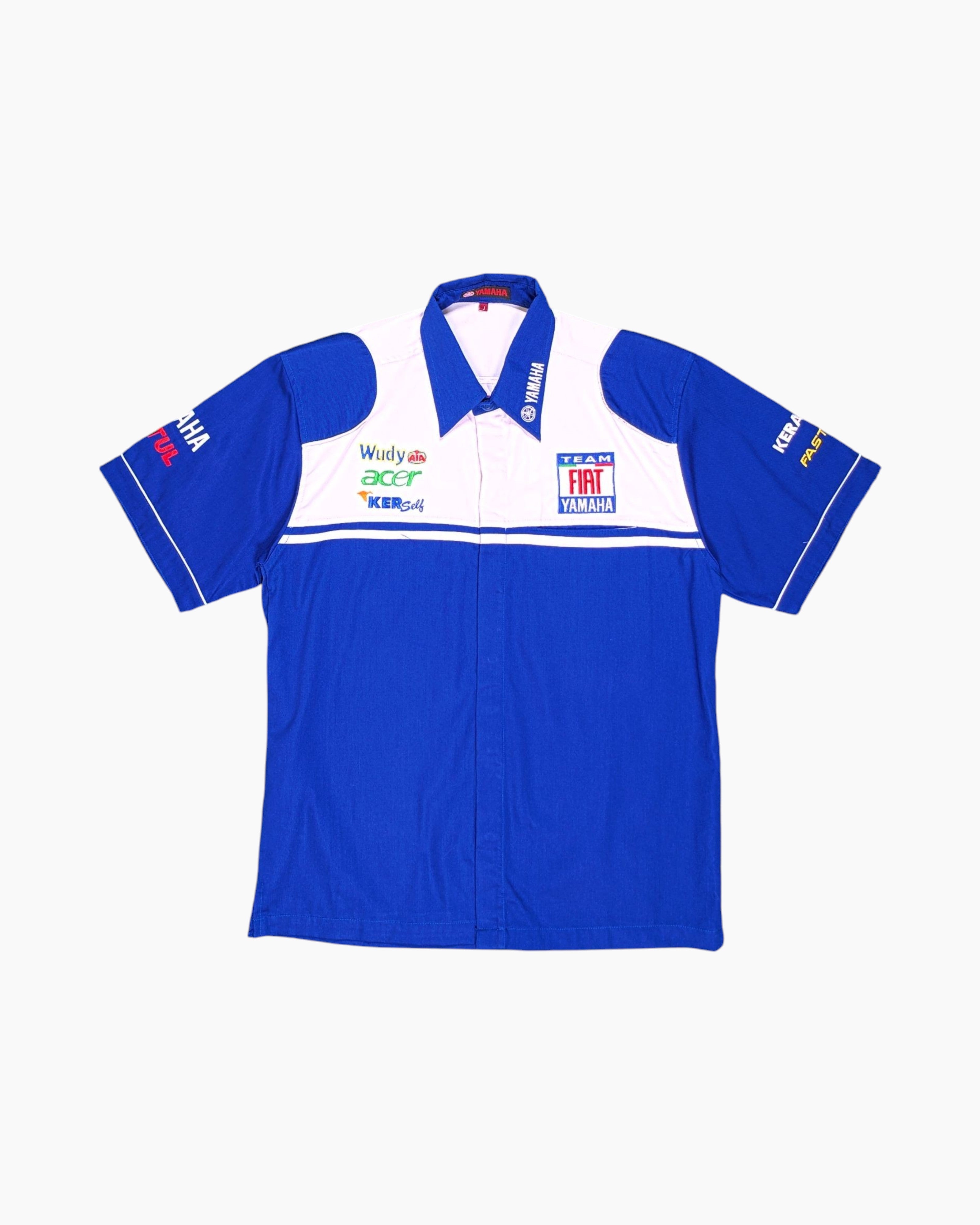 Front Vintage 2000s YAMAHA Polo Shirt – Blue Colorblock Sponsor Logos