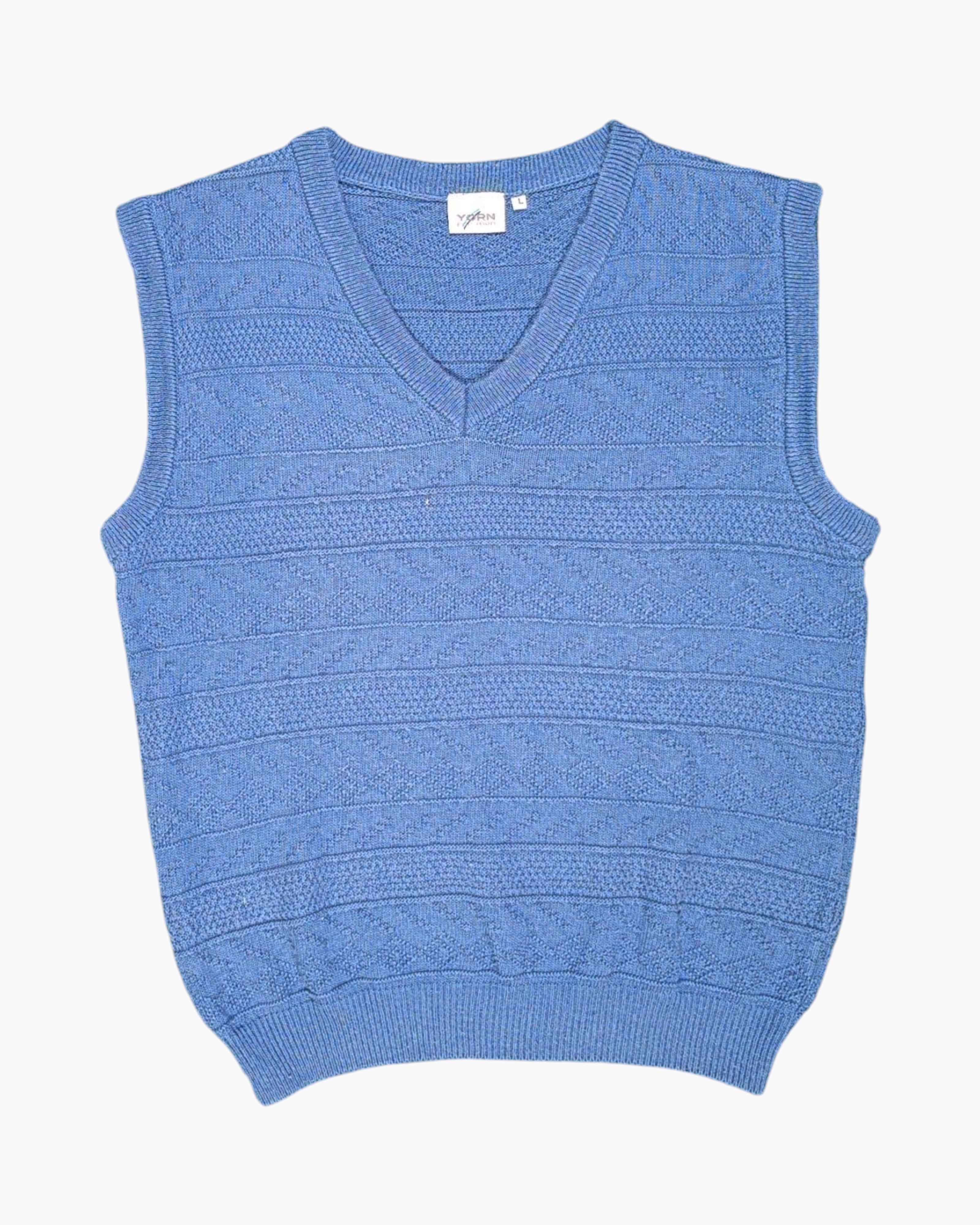 Front Vintage Y2K YORN for men Sweater Vest – Blue Cable Knit