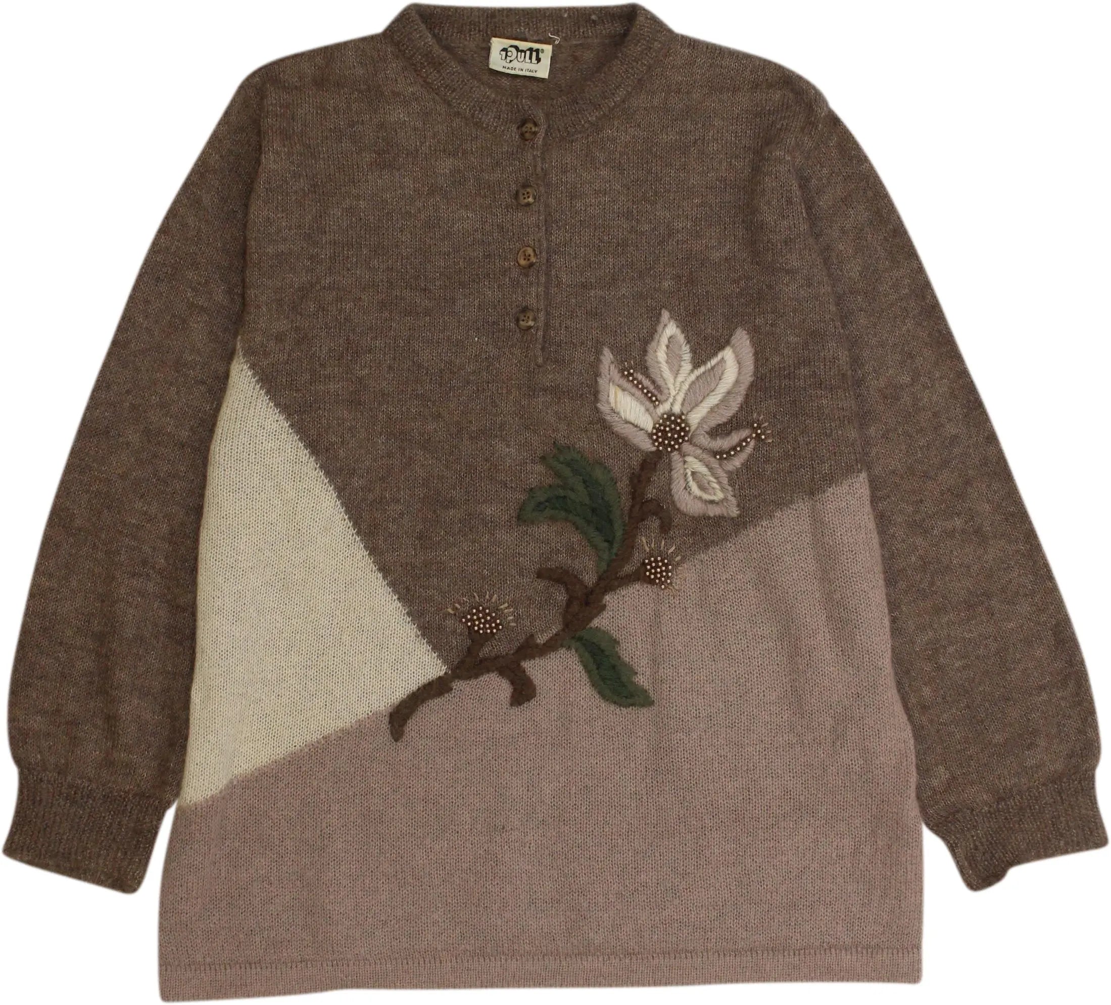 1 Pull - Wool Blend Jumper with Embroidered Flower- ThriftTale.com - Vintage and second handclothing