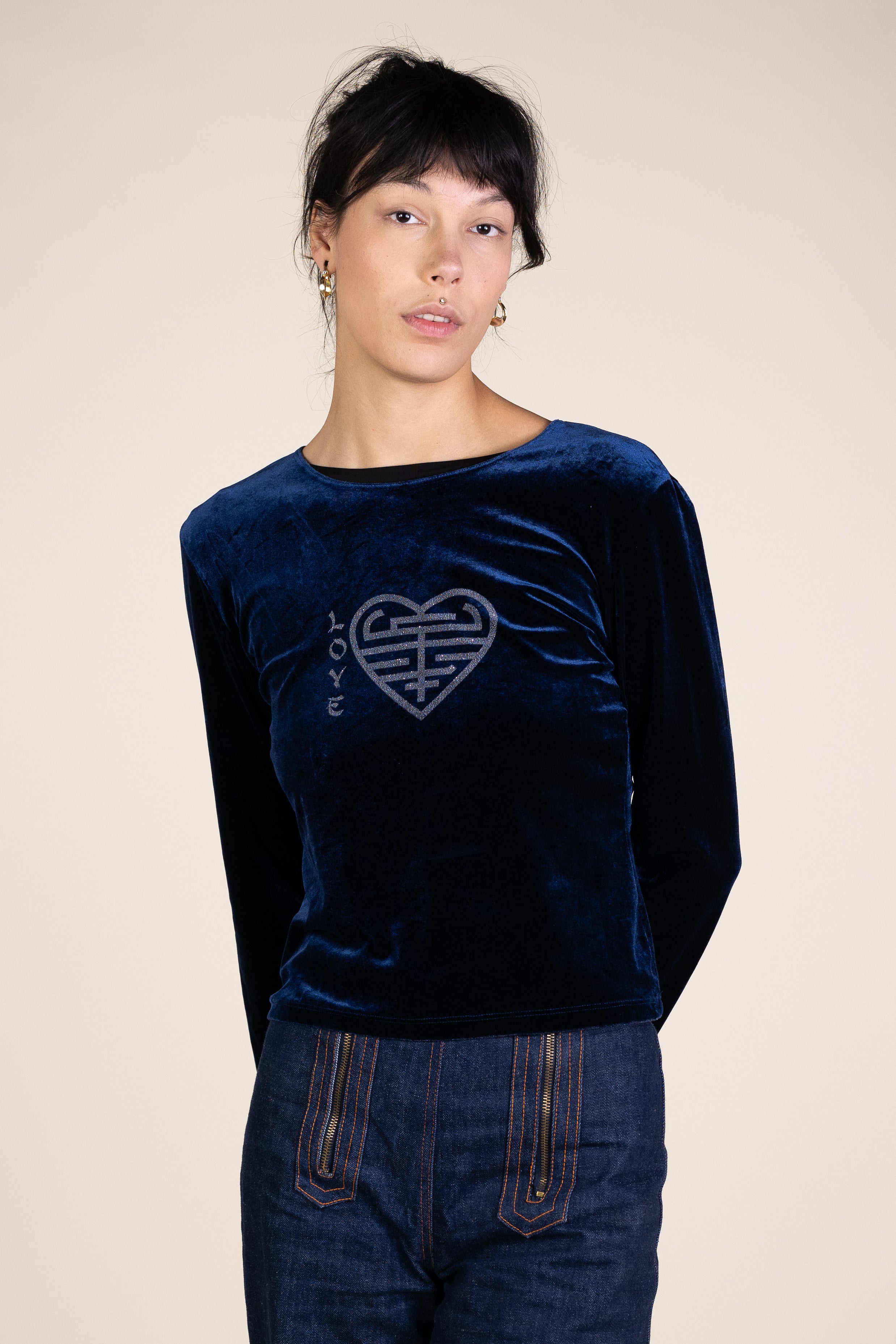 Y2K Blue Velvet Love Top