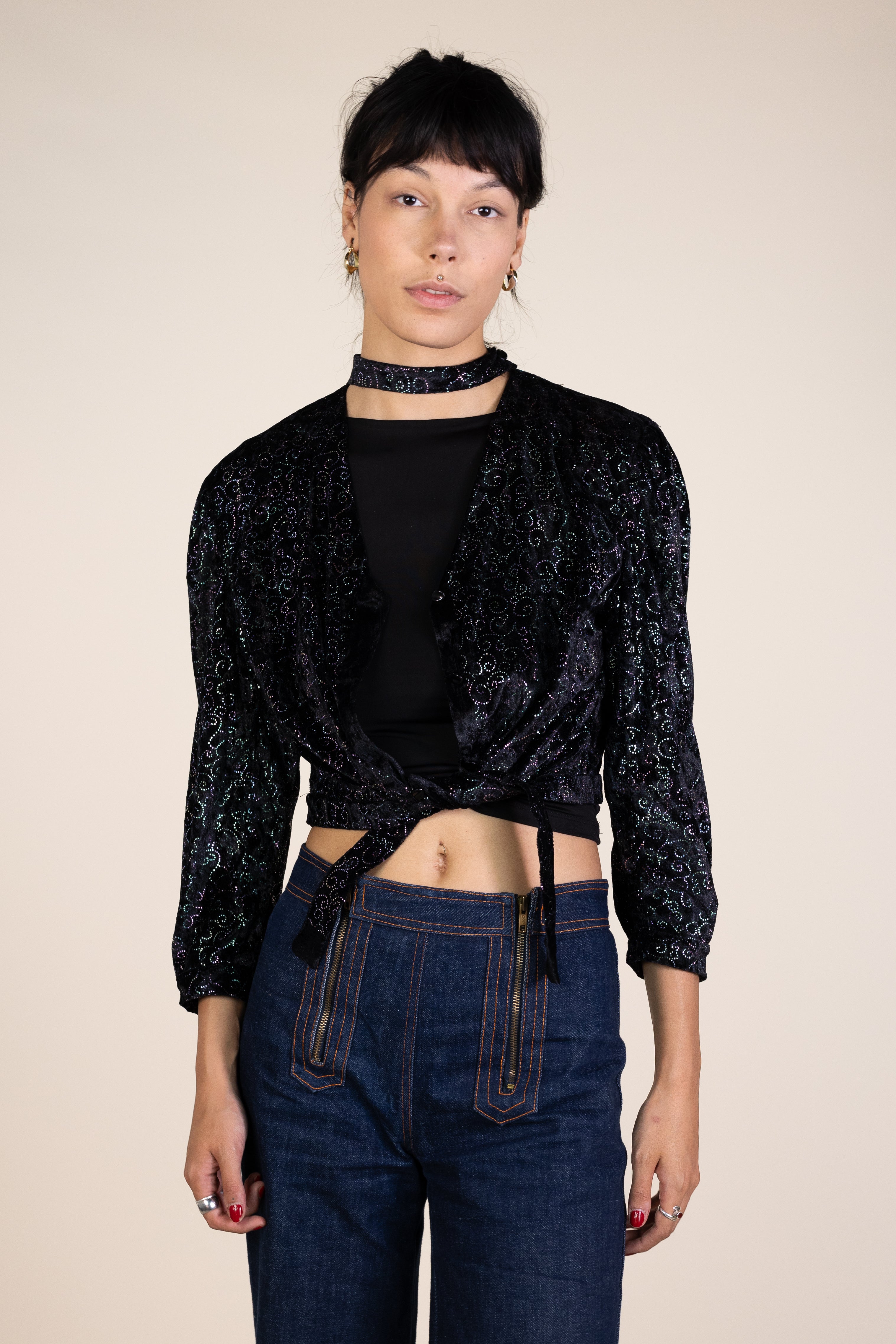 Velvet Glitter Tie Top