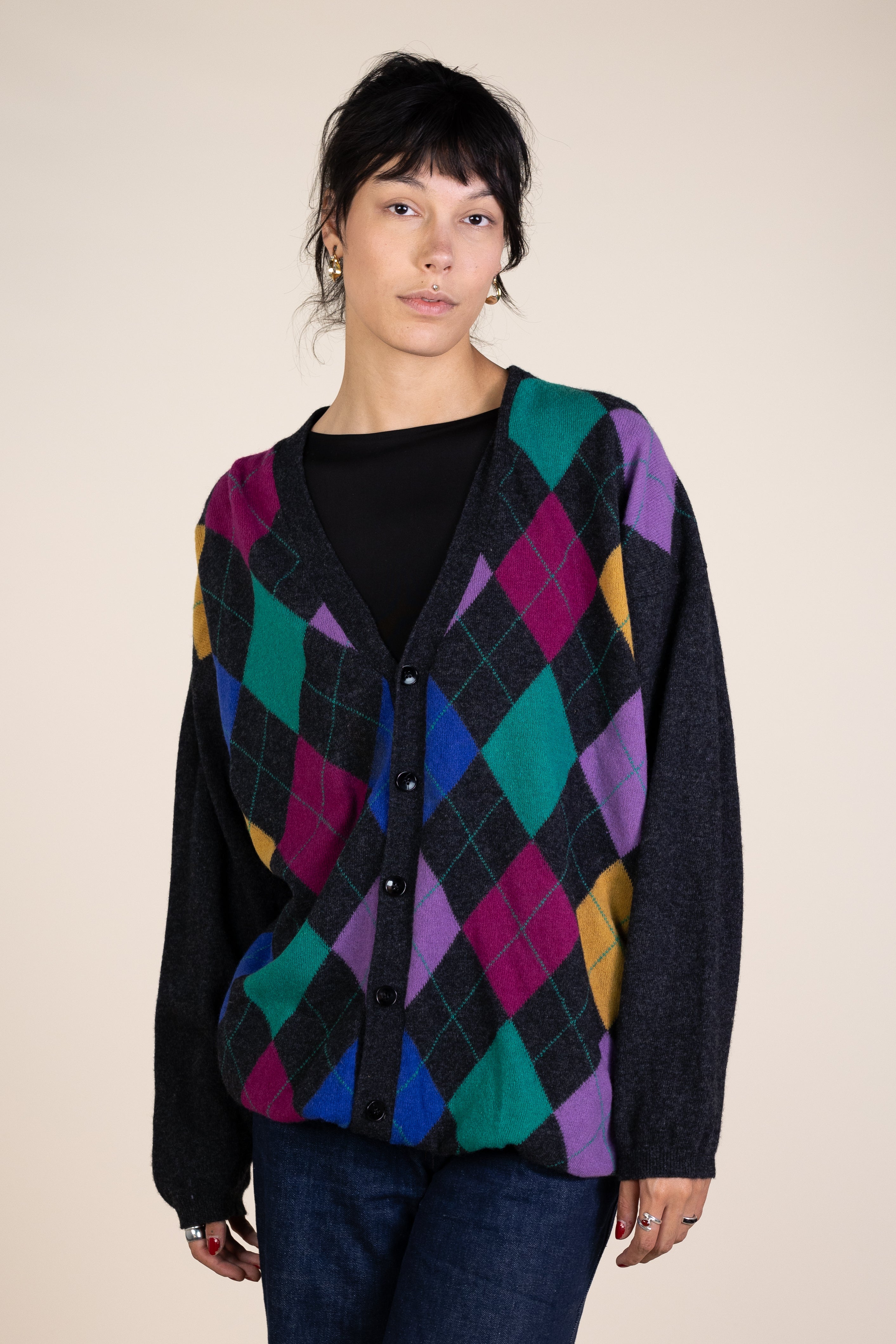 Vintage Argyle Knit Cardigan