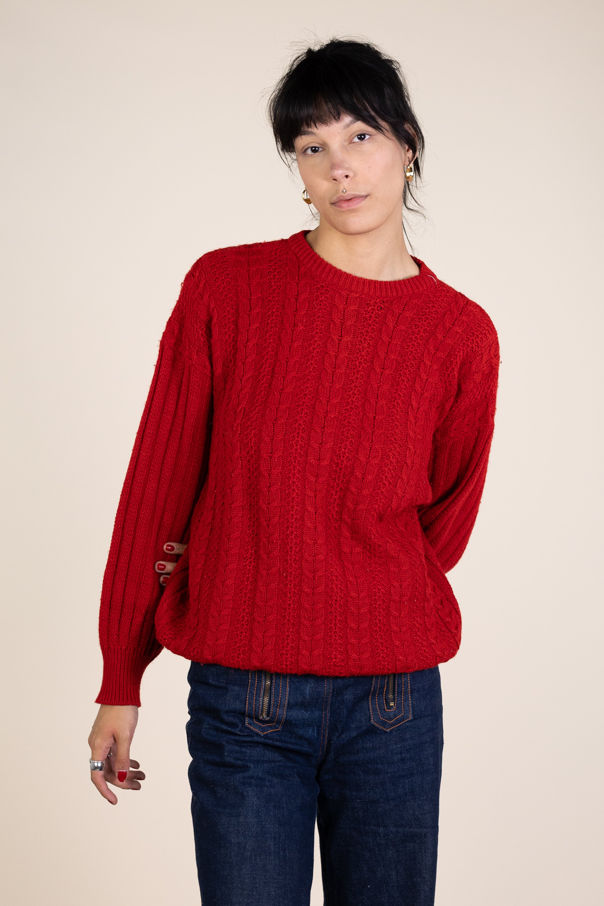 Vintage Red Cable Knit Jumper