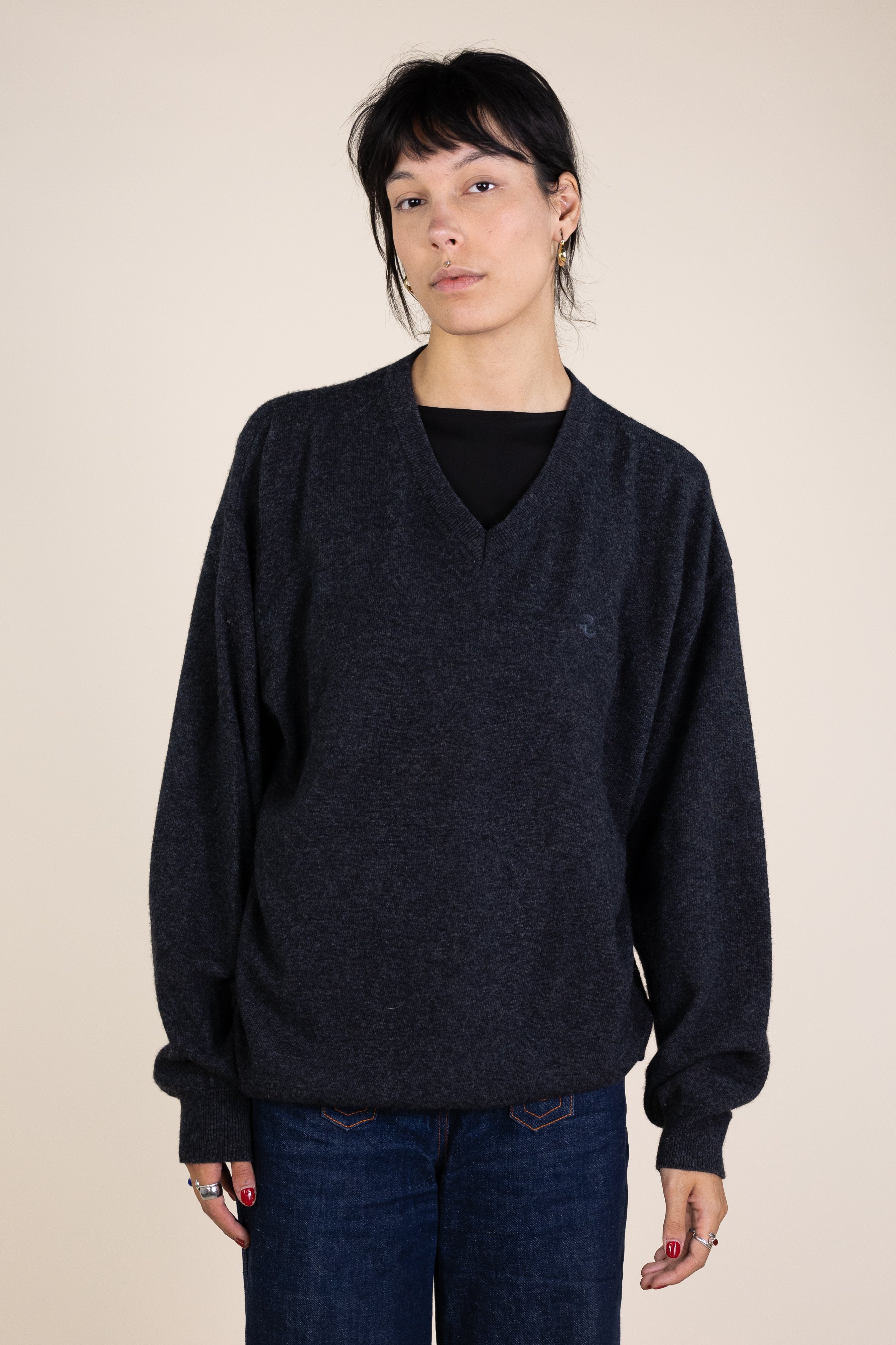 Navy V-Neck Knitted Jumper