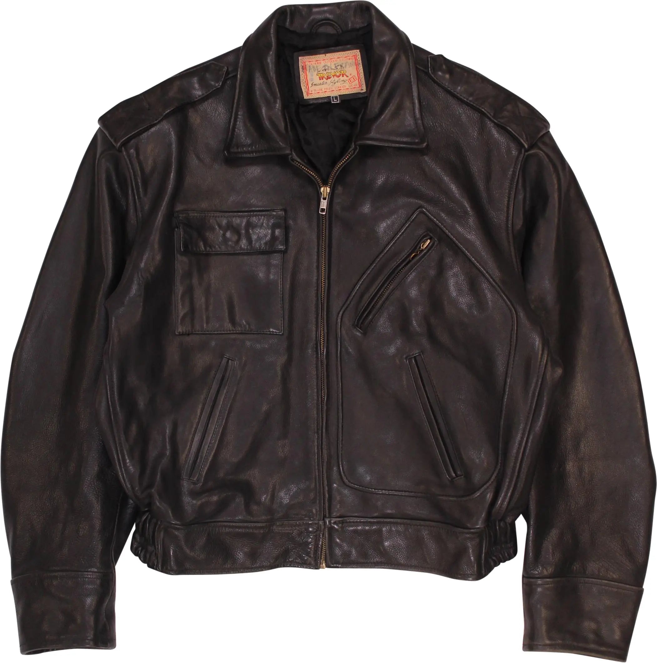 Lee Trevor - Rare 80s/90s Black Leather Jacket by Lee Trevor- ThriftTale.com - Vintage and second handclothing