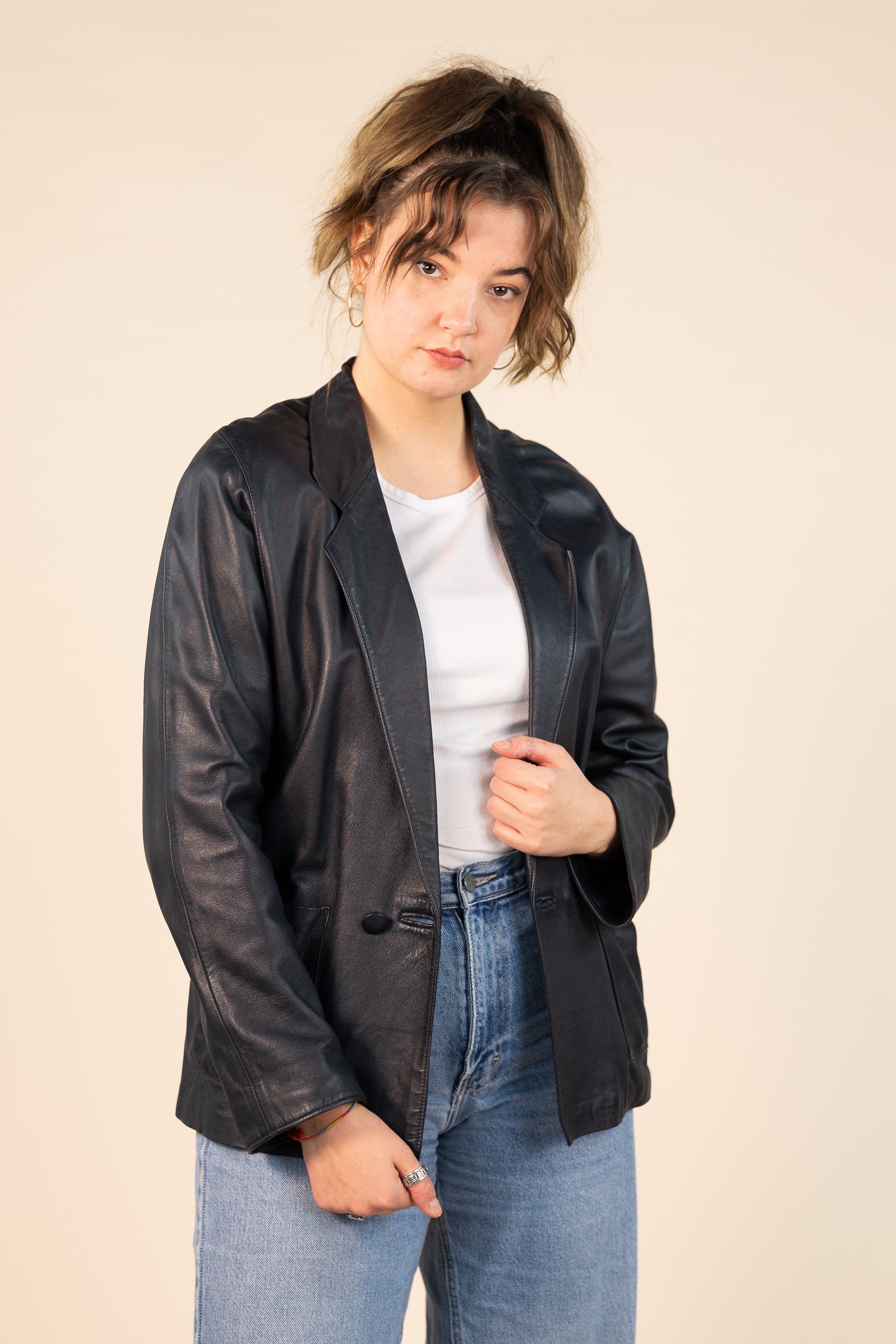 90s Leather Blazer Jacket