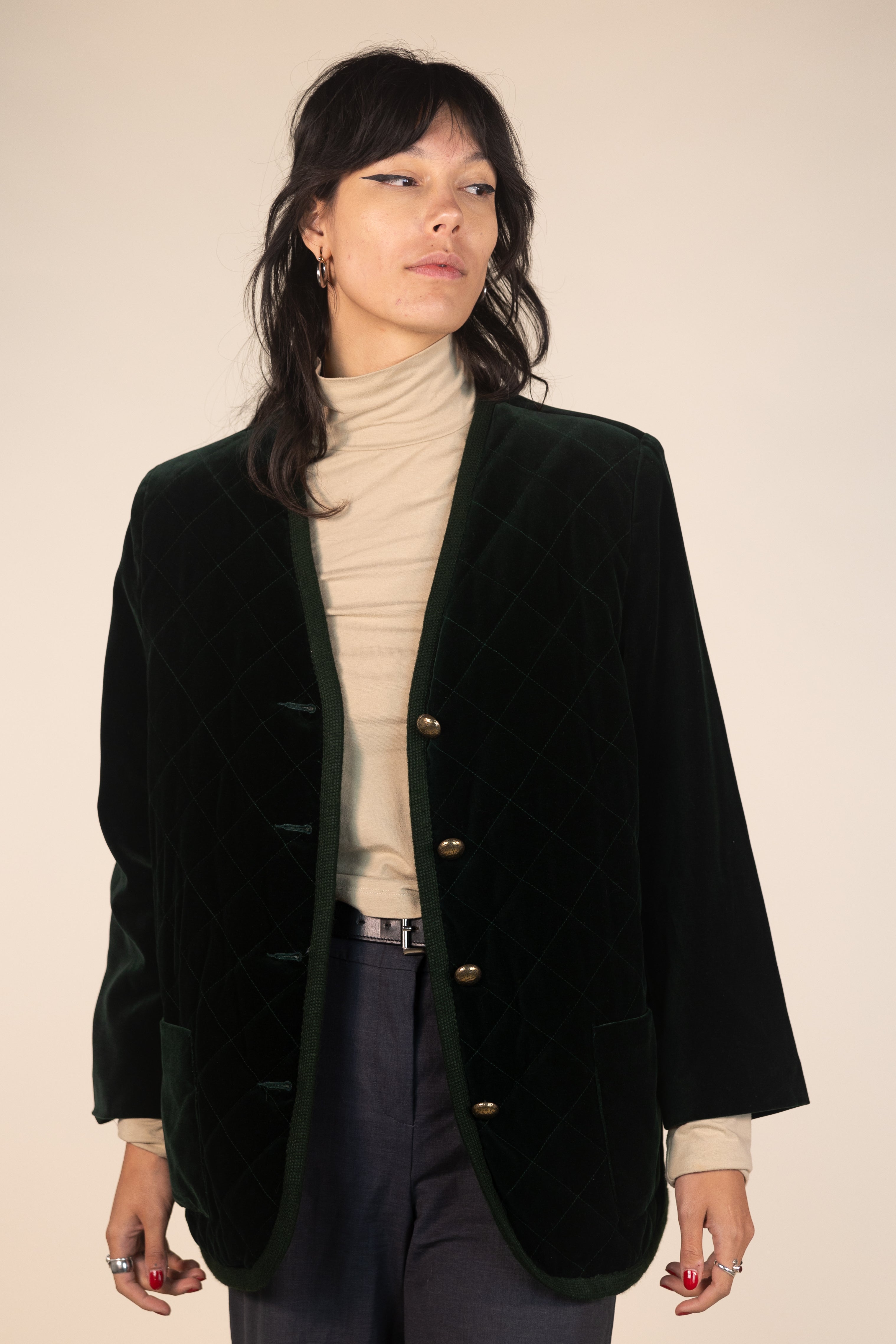 Green Quilted Velvet Blazer