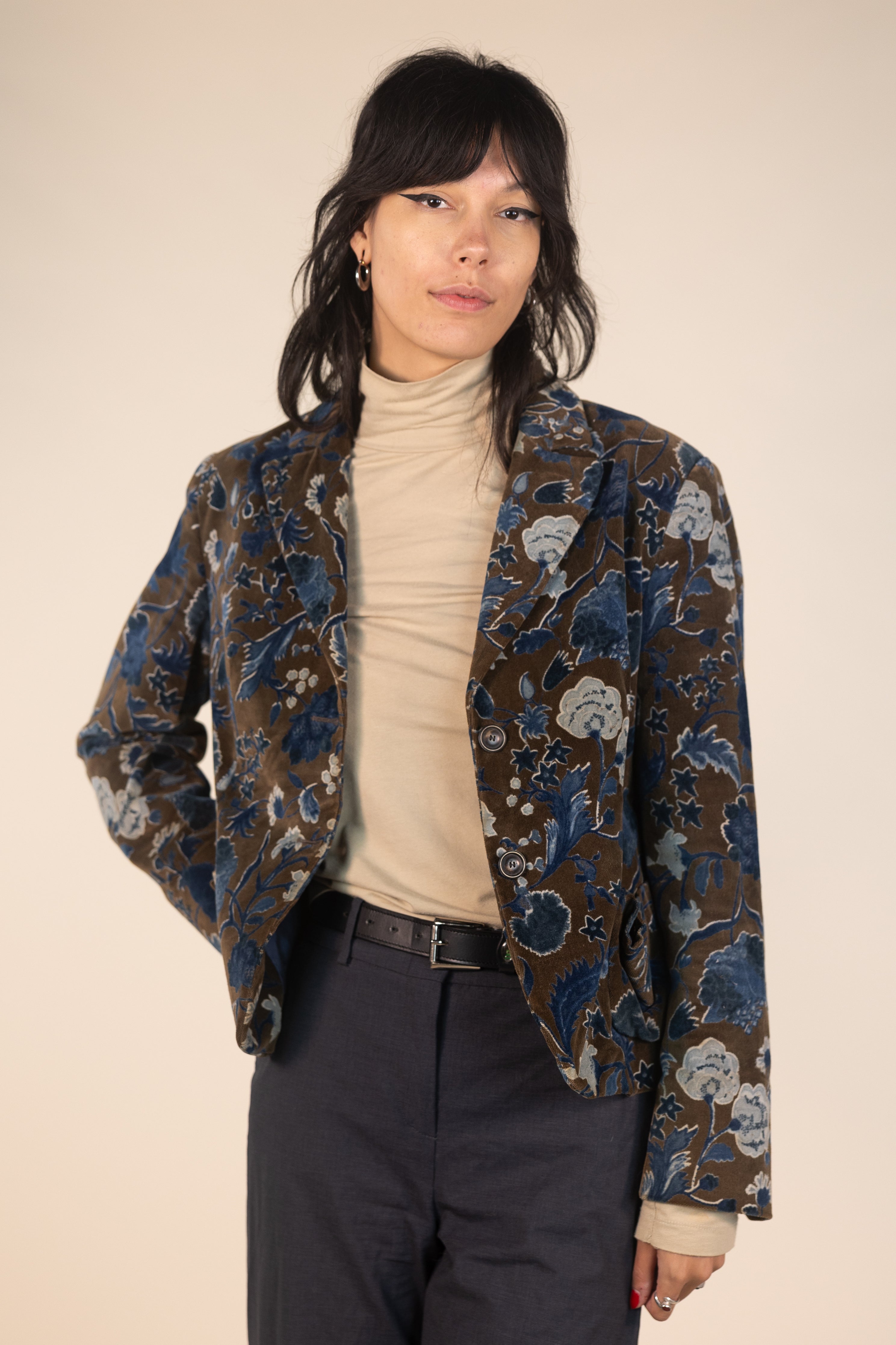 Brown Floral Corduroy Blazer