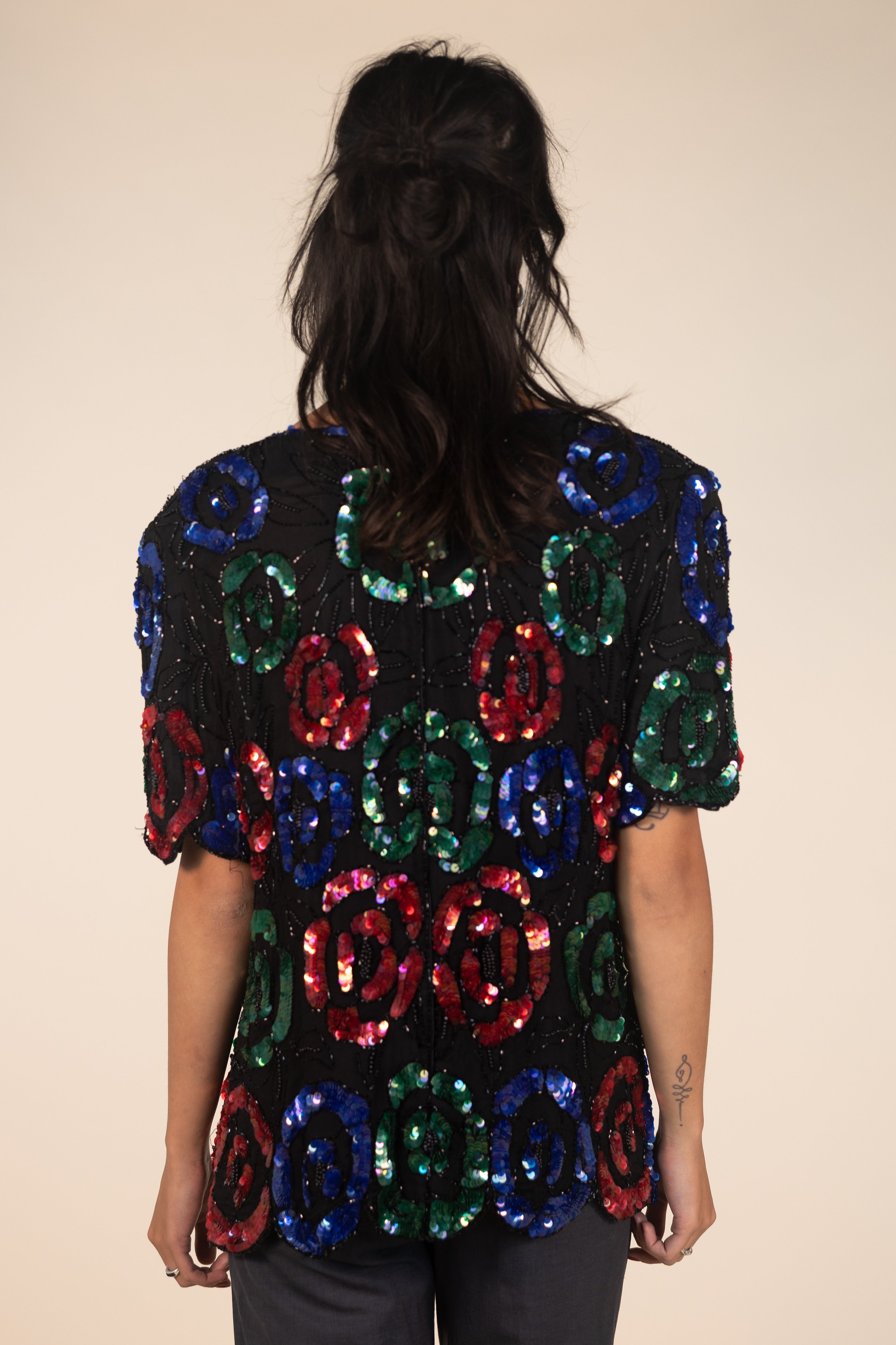 80s Beaded Sequin Silk Top