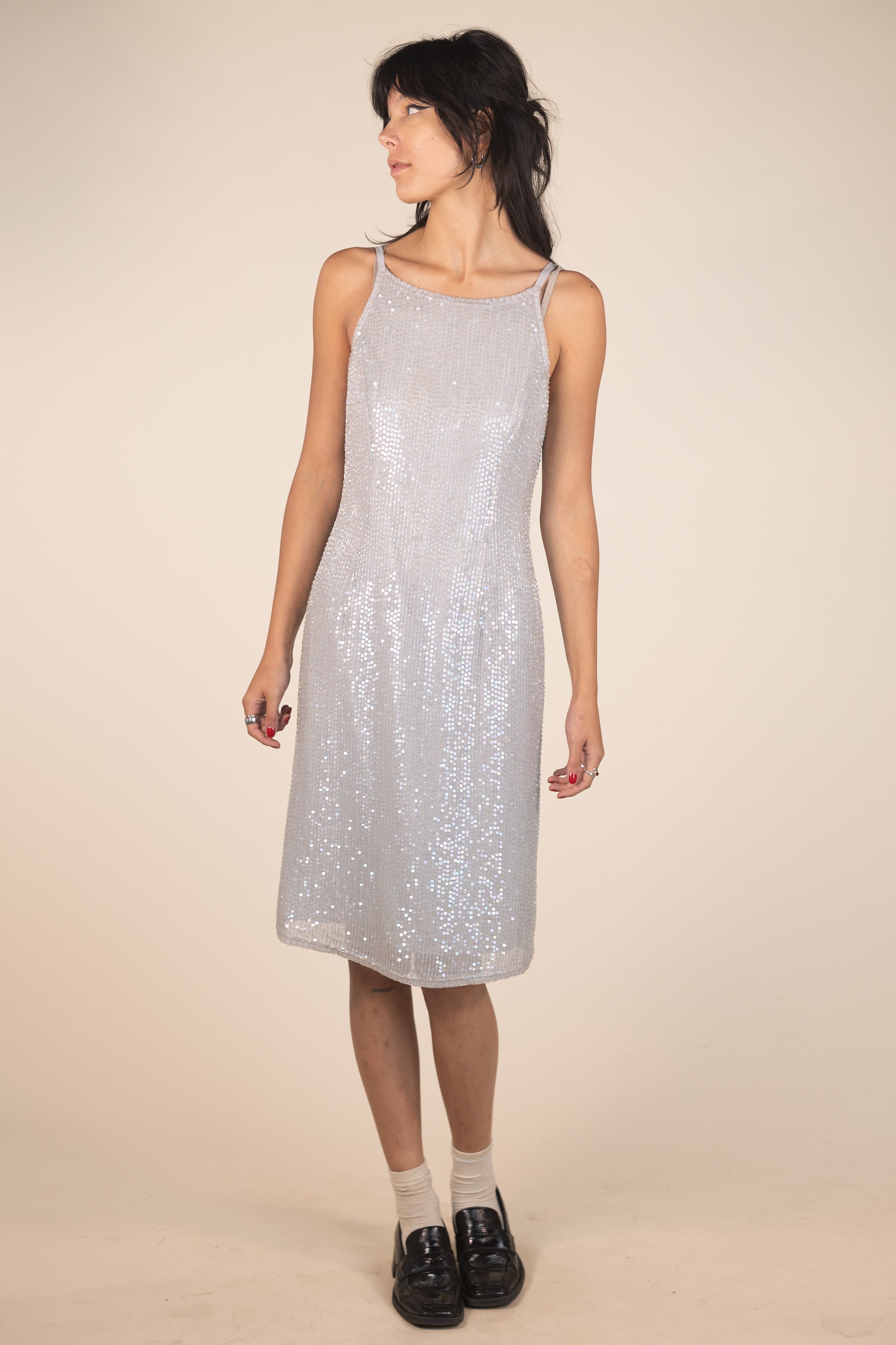 90s Silver Sequin Slip Dress