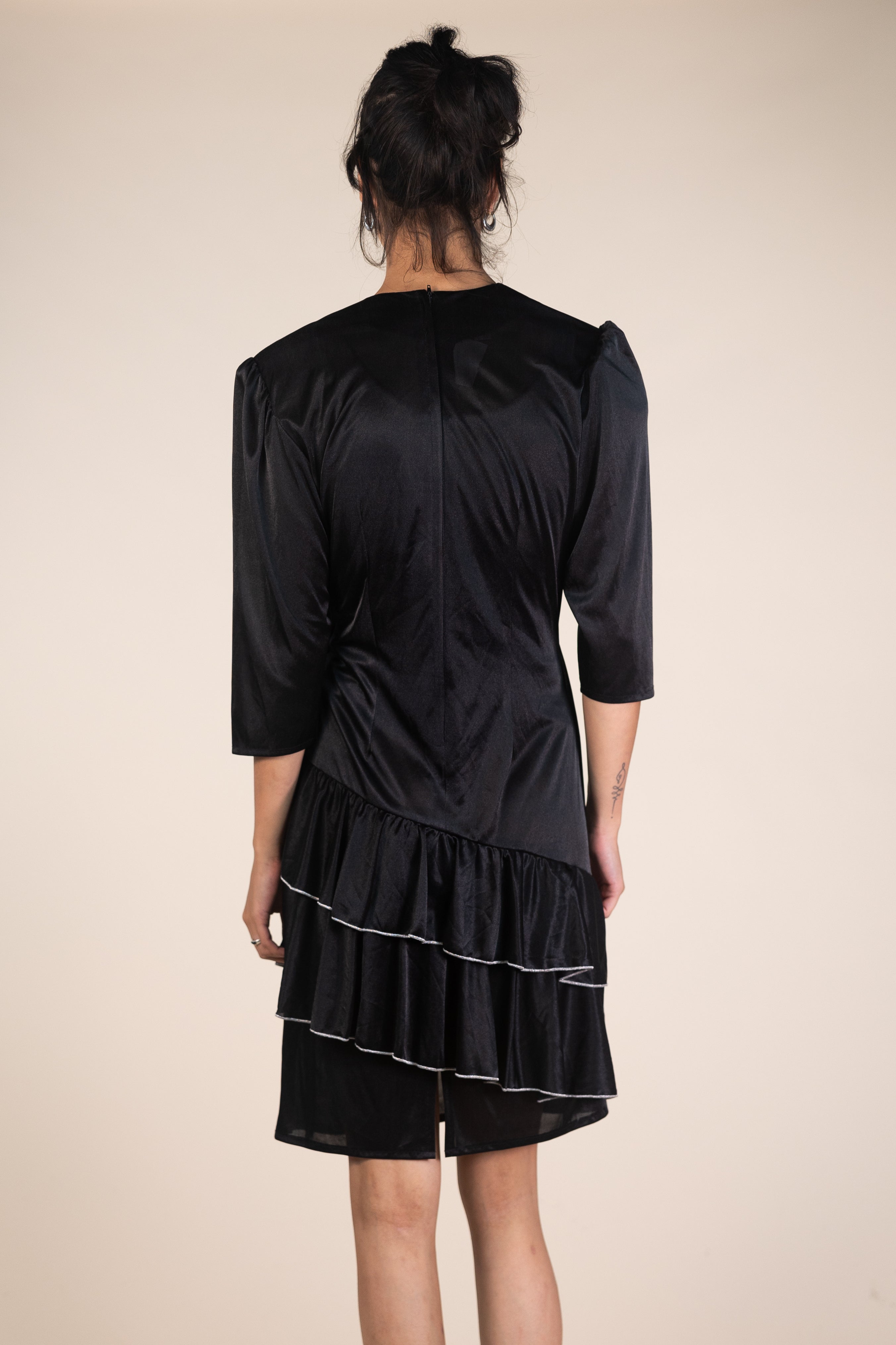 Vintage 80s Black Ruffle Dress